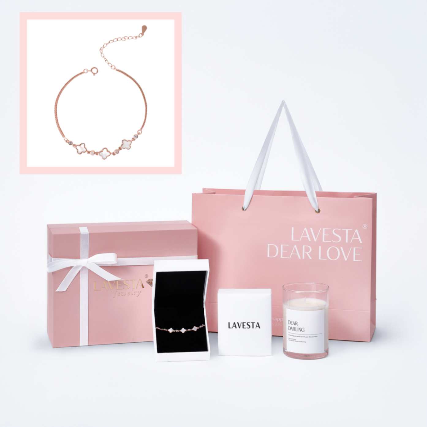 Set quà tặng trang sức lắc tay bạc mạ vàng hồng 18K cao cấp LAVESTA LAV187 Dear love - Fancy