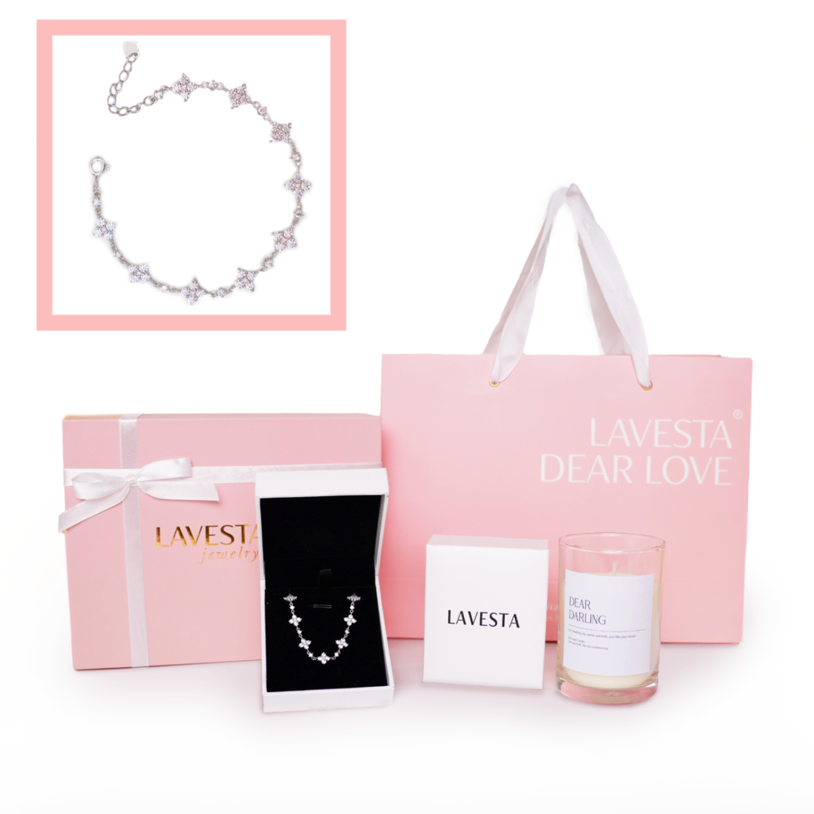Set quà tặng trang sức lắc tay đá Moissanite 1.2ly LAVESTA KC149 Felicity