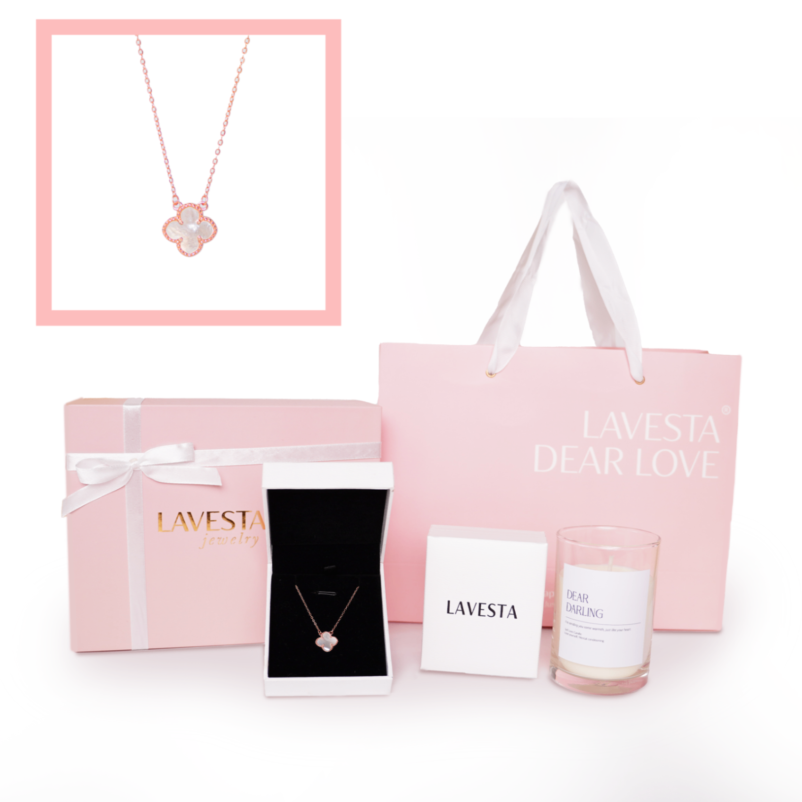 Set quà tặng trang sức dây chuyền bạc mạ vàng hồng 18K cao cấp LAVESTA LAV209 Dear love - Ophelia