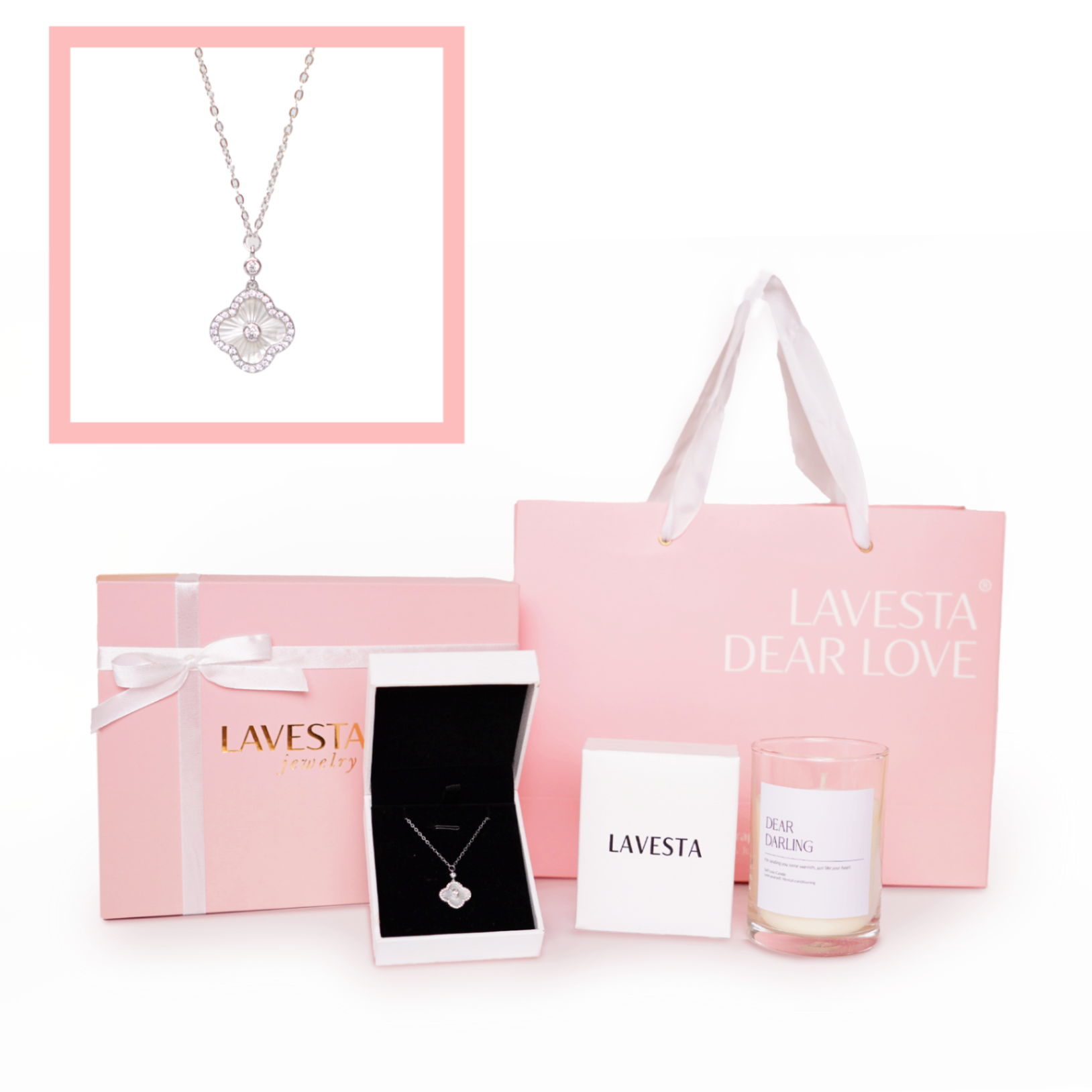 Set quà tặng trang sức dây chuyền bạc xi bạch kim cao cấp LAV205 LAVESTA Dear love - Cherish