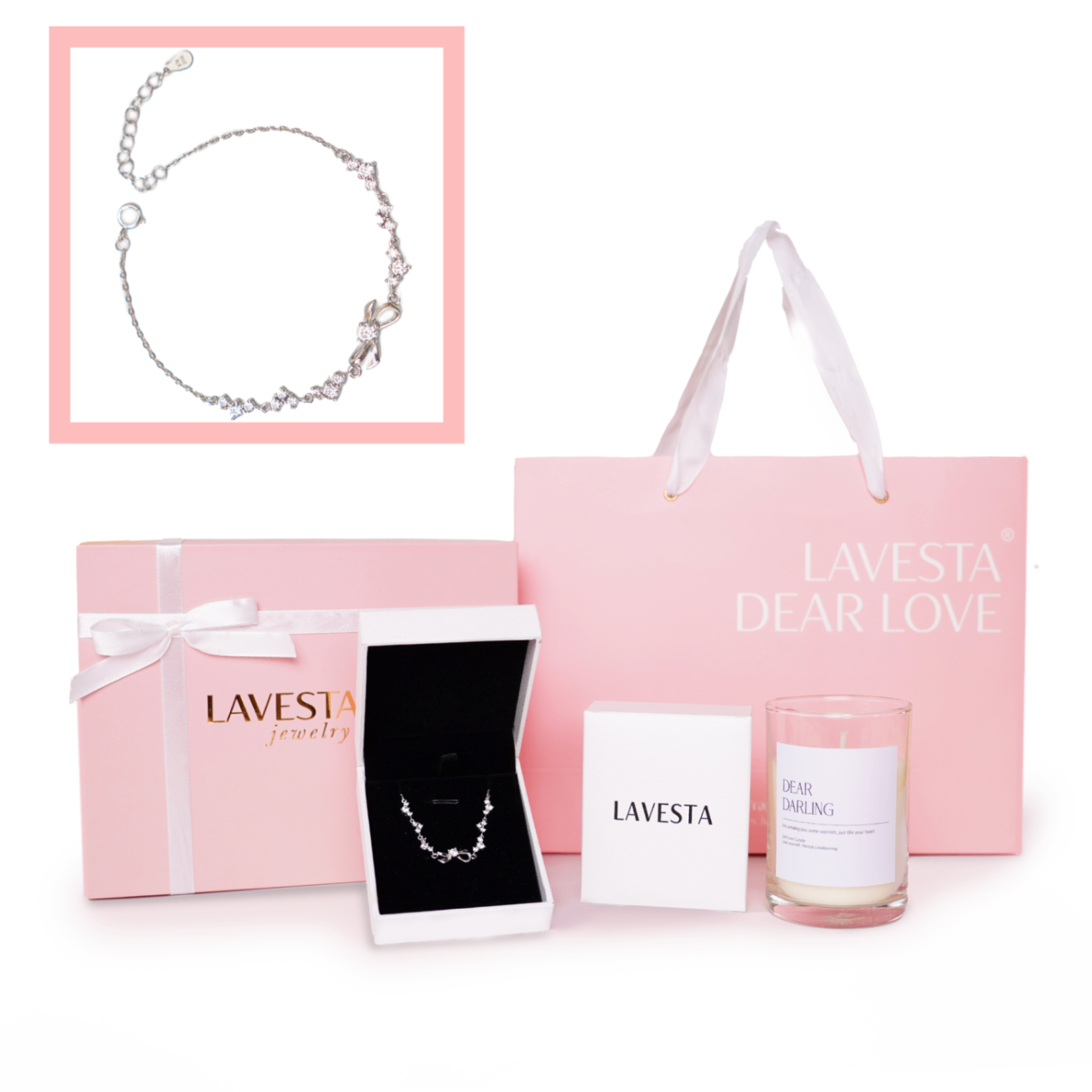 Set quà tặng trang sức lắc tay nơ xi bạch kim cao cấp LAVESTA LAV207 Dear love - Ahri