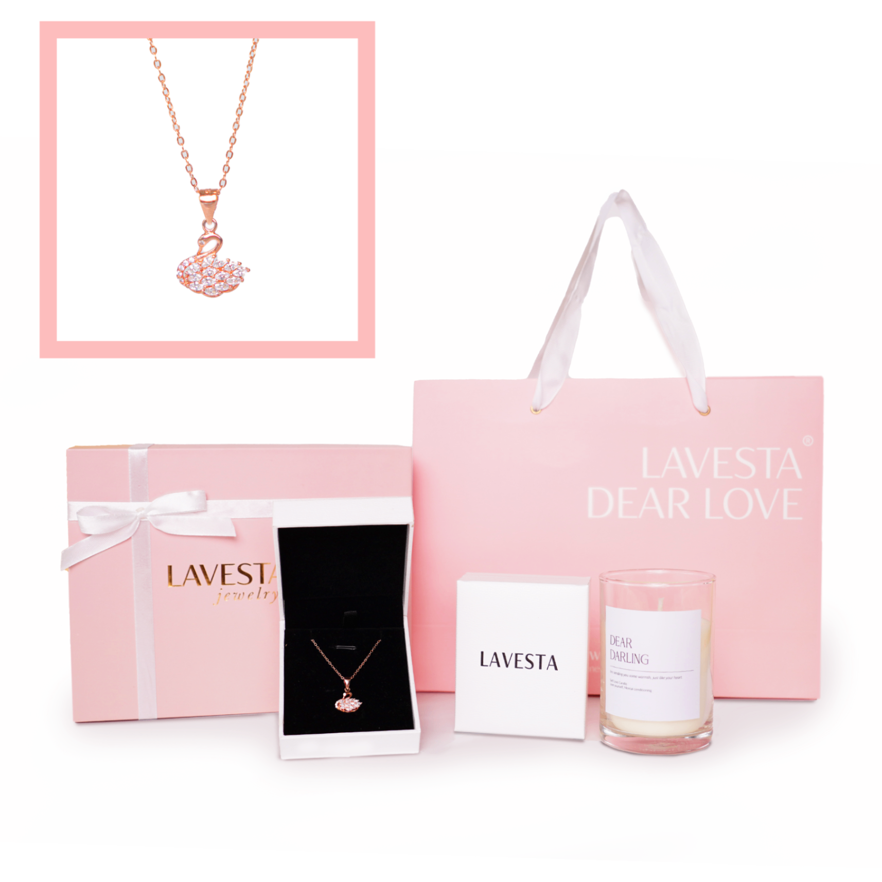 Set quà tặng trang sức dây chuyền bạc mạ vàng hồng 18K và mạ bạch kim cao cấp LAVESTA LAV204 Dear love - Eleanor
