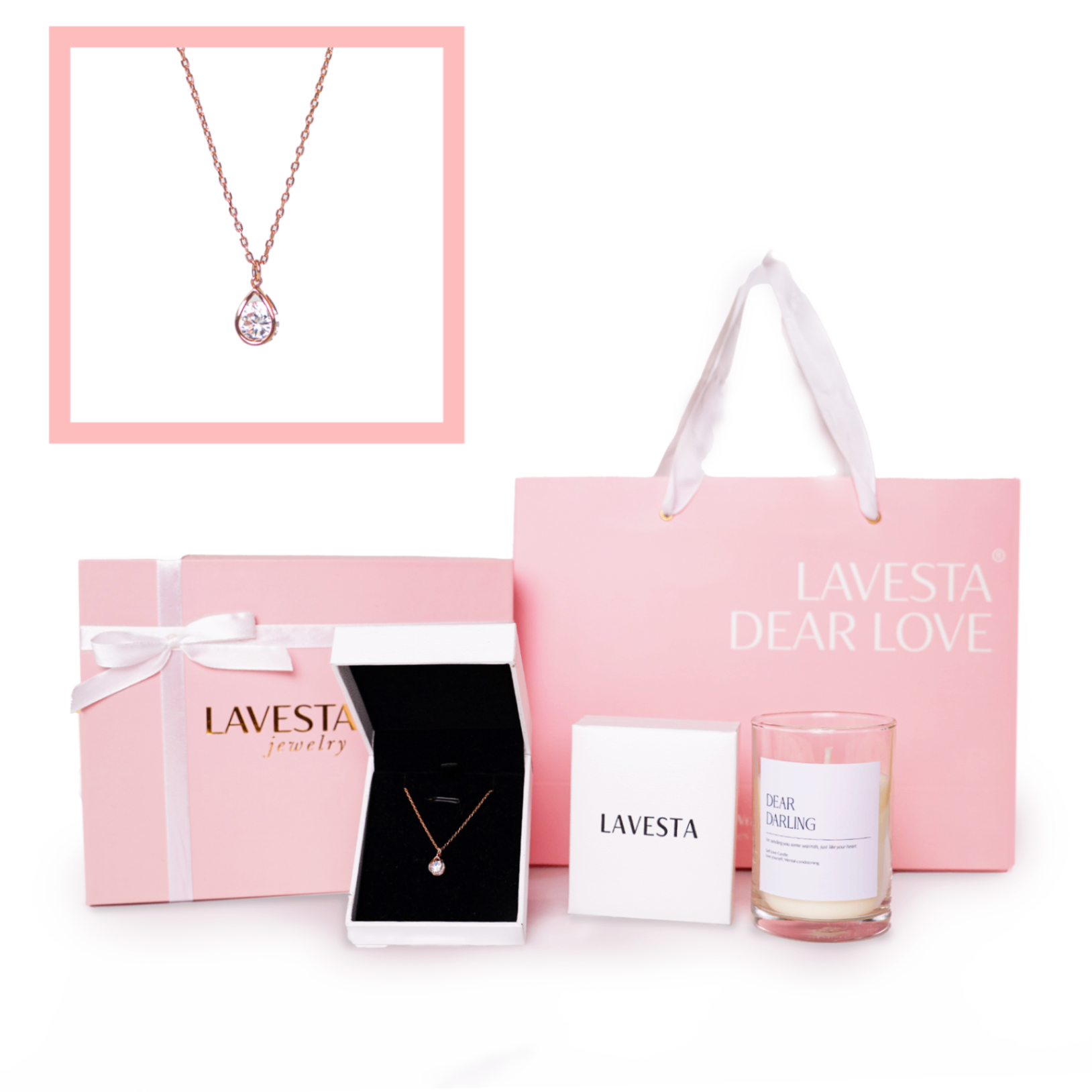 Set quà tặng trang sức dây chuyền bạc mạ vàng hồng 18K cao cấp LAV208 LAVESTA Dear love - Orichan
