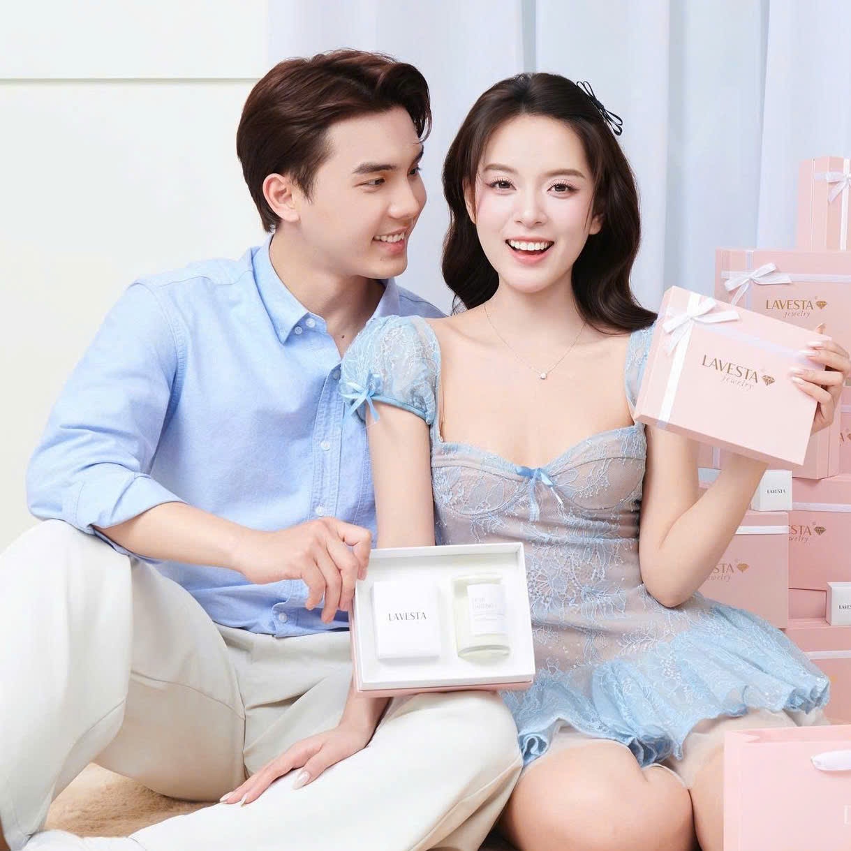 Set quà tặng trang sức dây chuyền bạc xi bạch kim đá Moissanite 6.5 ly GRA LAVESTA KC150 Dear love - Only you