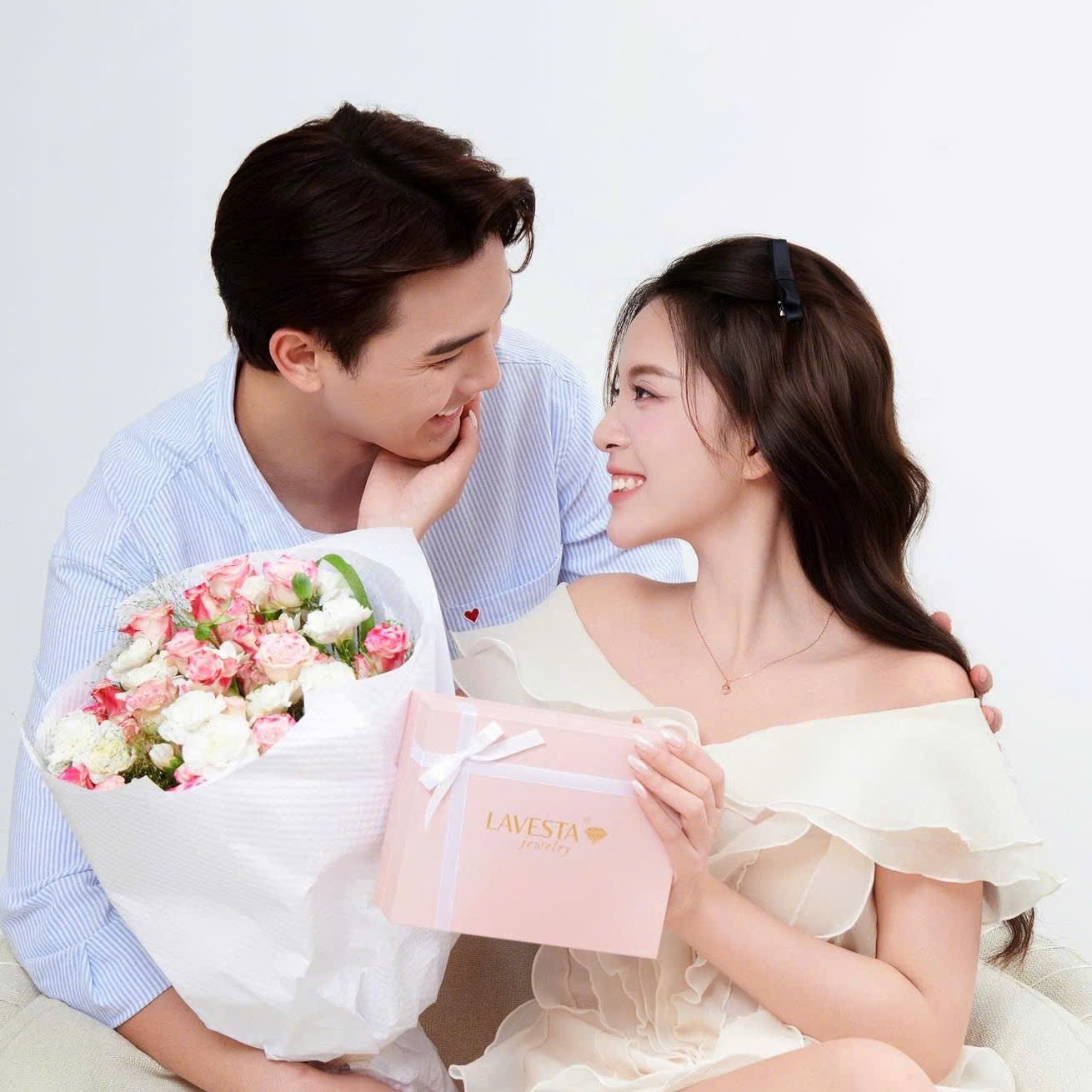 Set quà tặng trang sức dây chuyền bạc mạ vàng hồng 18K cao cấp LAV208 LAVESTA Dear love - Orichan