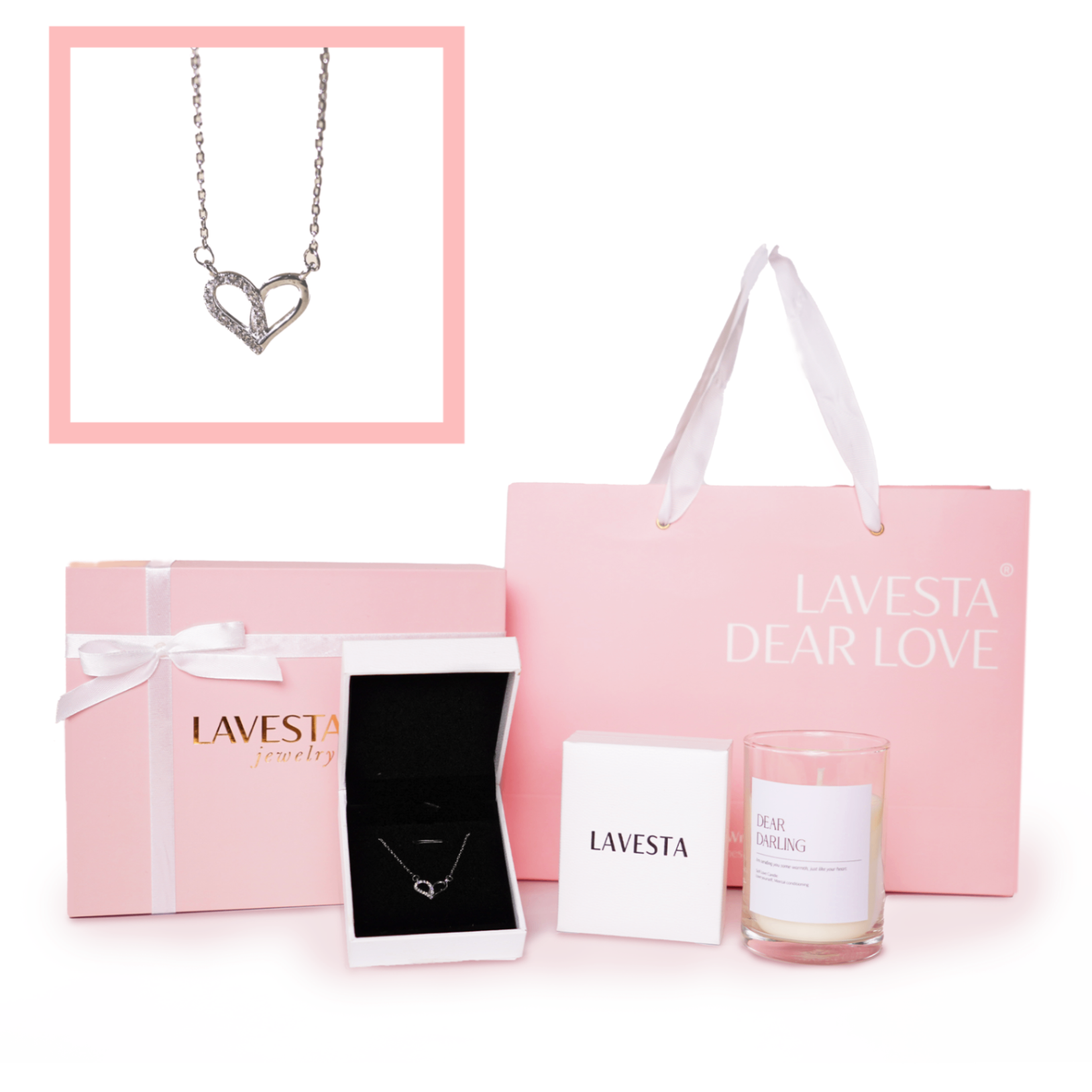 Set quà tặng trang sức dây chuyền bạc xi bạch kim cao cấp LAV210 LAVESTA Dear love - Narci