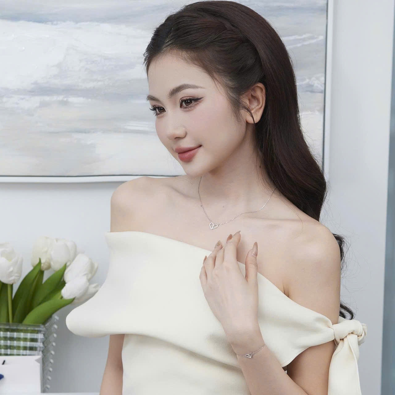 Set quà tặng trang sức dây chuyền bạc xi bạch kim cao cấp LAV210 LAVESTA Dear love - Narci