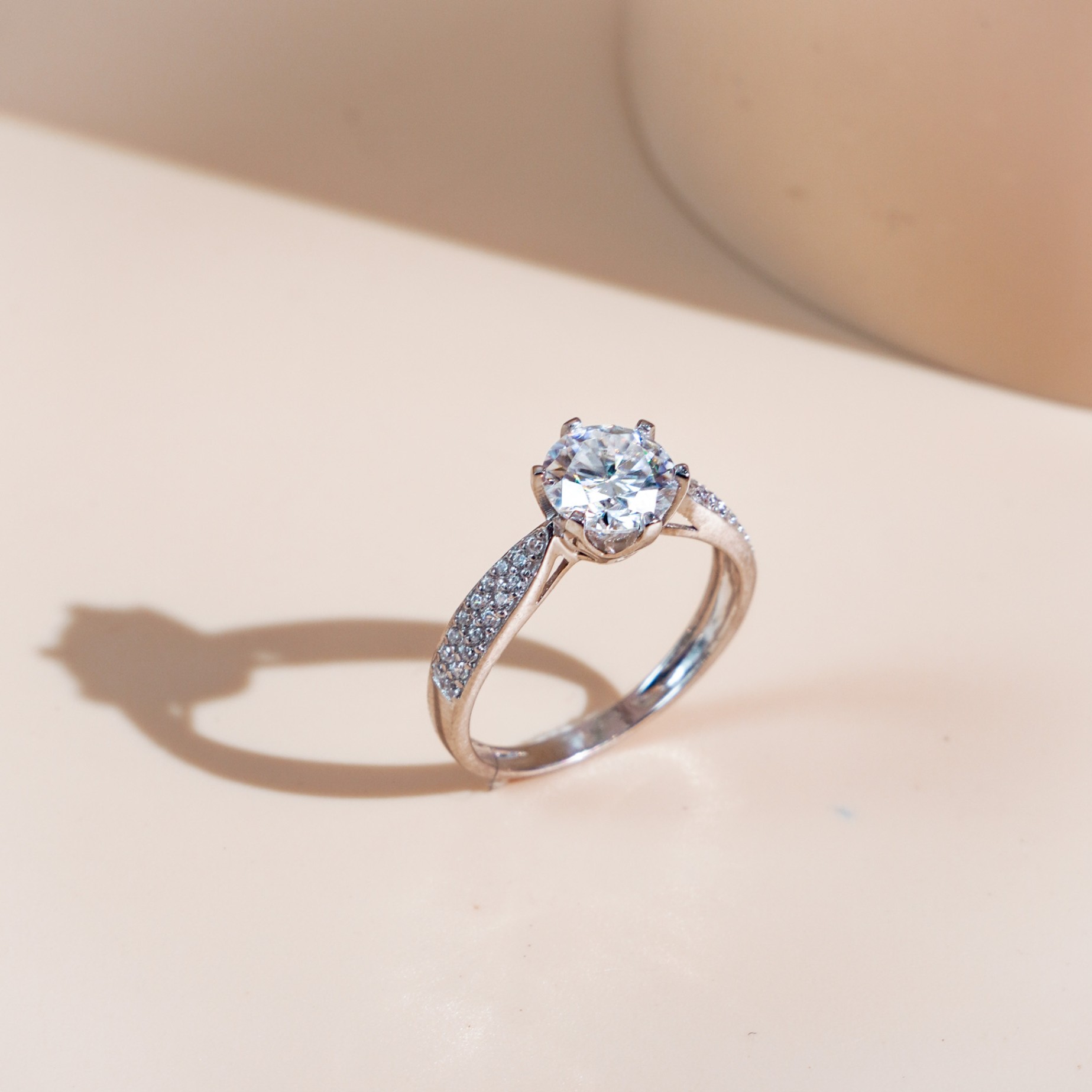 Nhẫn bạc nữ đính đá Moissanite 6,5 ly kiểm định GRA, bạc xi bạch kim KC85 LAVESTA sang trọng, tinh tế -fs