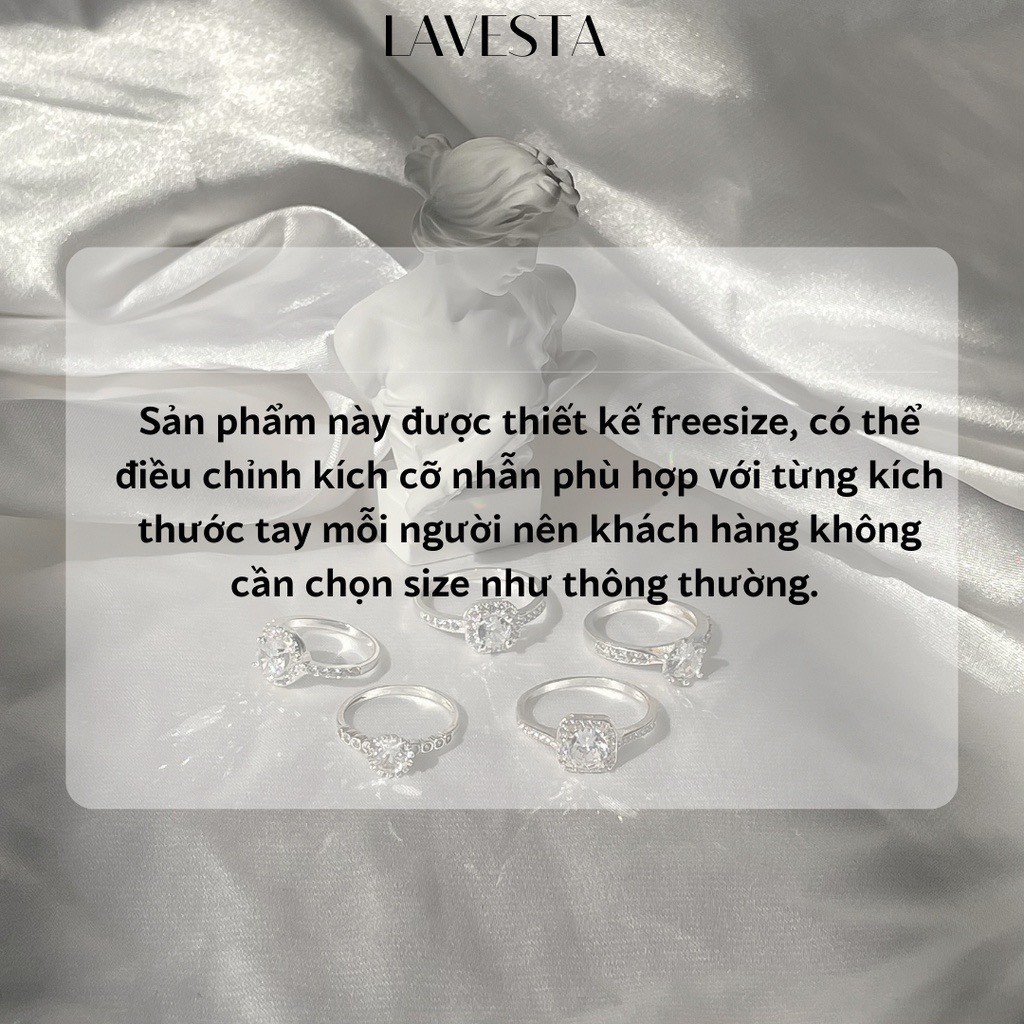 Nhẫn nữ freesize bạc xi bạch kim đá Moissanite 4.5 ly kiểm định GRA LAVESTA KC152 nữ tính, sang trọng