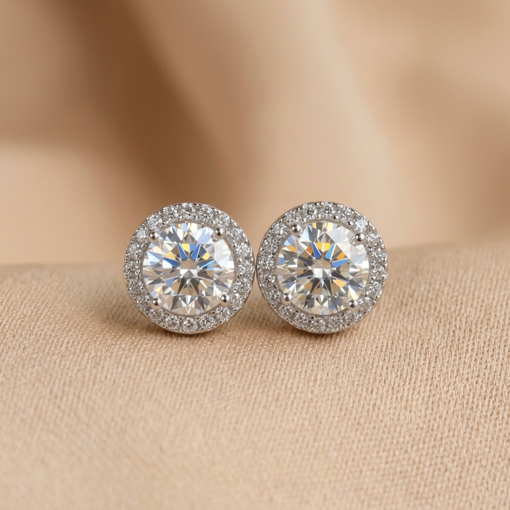 Bông tai bạc nữ đính đá Moissanite 6 ly kiểm định GRA mặt tròn trẻ trung, hiện đại LAVESTA KC15