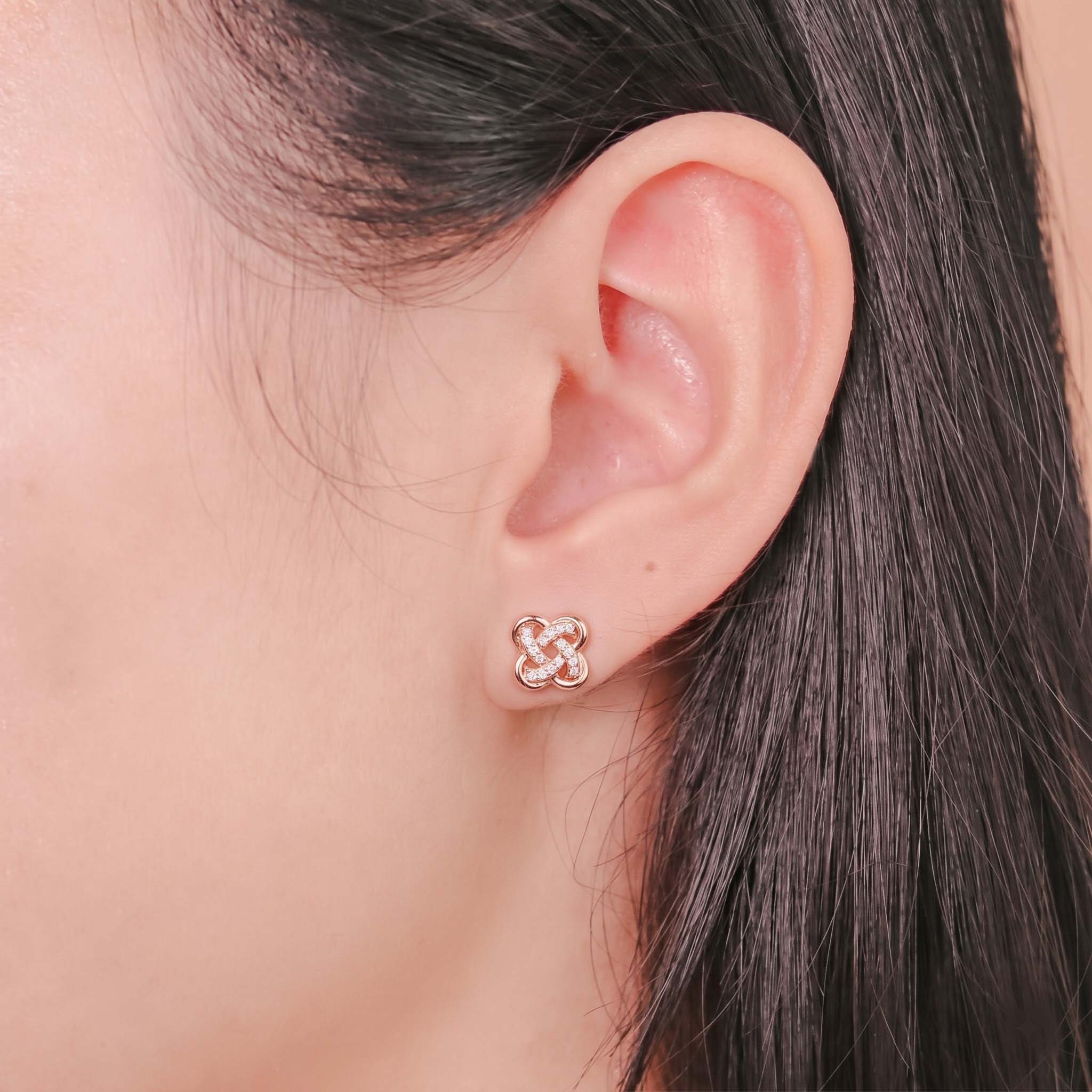 Bông tai bạc nữ mạ vàng hồng 18K cao cấp LAVESTA LAV257 Lamuse thiết kế mặt cỏ 4 lá vạn điều may thời thượng, khí chất