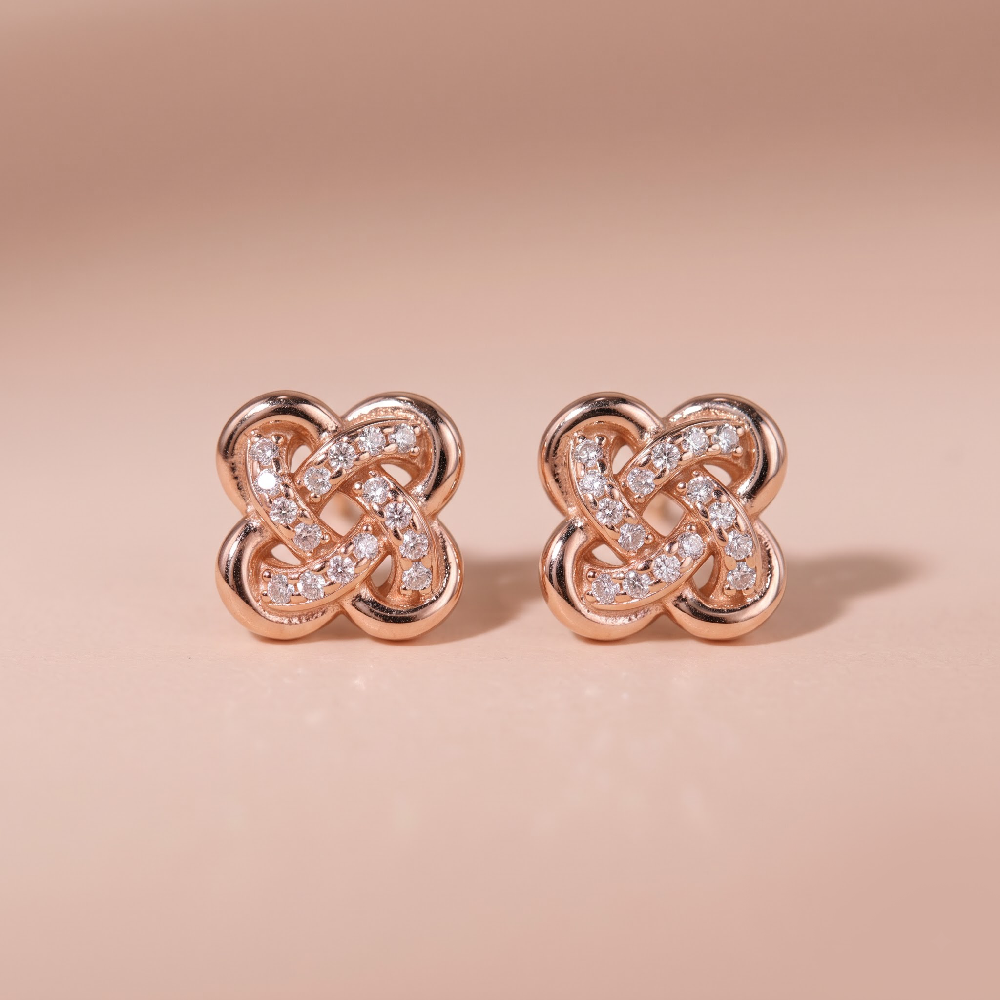 Bông tai bạc nữ mạ vàng hồng 18K cao cấp LAVESTA LAV257 Lamuse thiết kế mặt cỏ 4 lá vạn điều may thời thượng, khí chất