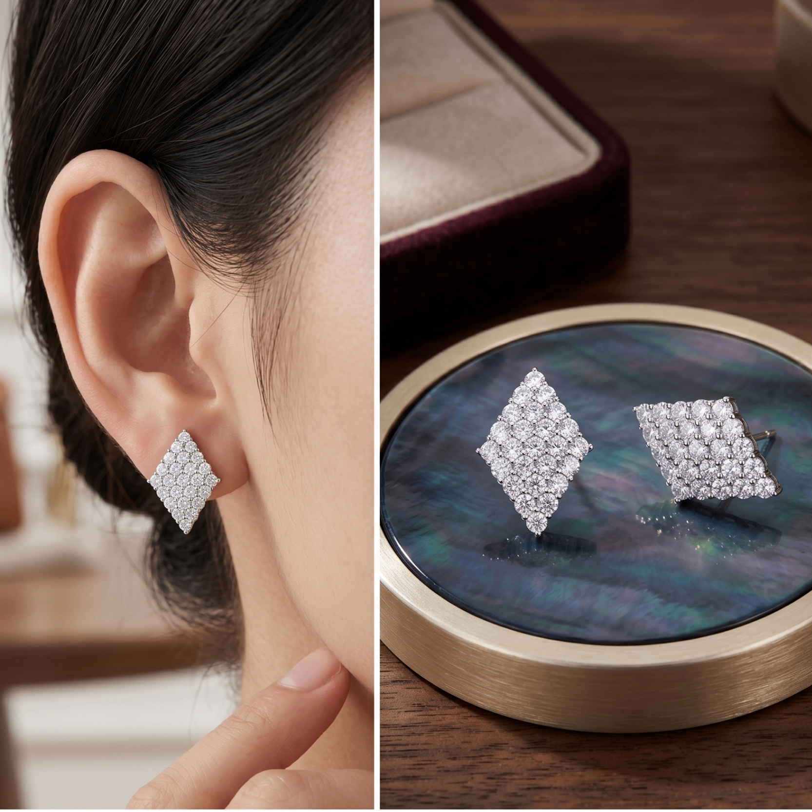 Bông tai nữ bạc xi bạch kim cao cấp LAVESTA LAV215 Jane thiết kế mặt hình thoi mang nét đẹp cổ điển và quyền quý