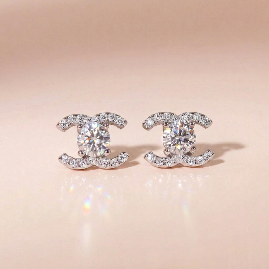Bông tai nữ bạc xi bạch kim đá Moissanite 5 ly kiểm định GRA LAVESTA KC140 Ceri mang vẻ đẹp thời thượng, đẳng cấp