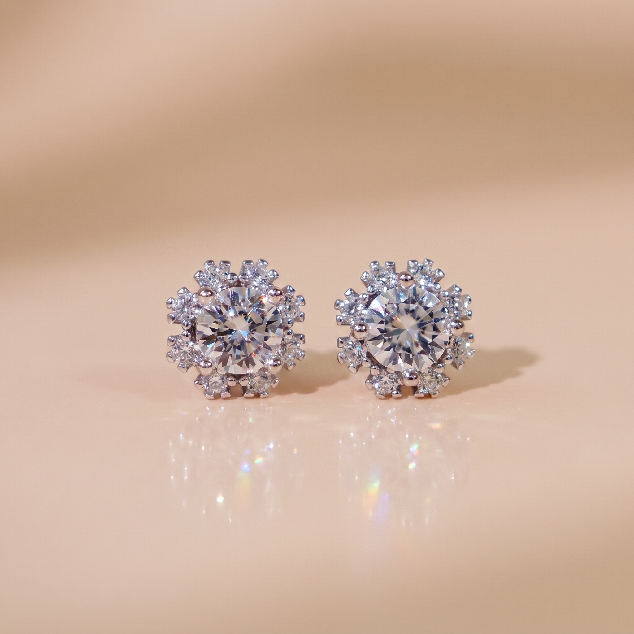 Bông tai nữ bạc xi bạch kim đá Moissanite 5 ly kiểm định GRA LAVESTA KC179 Eli mặt bông tuyết quý giá và thuần khiết