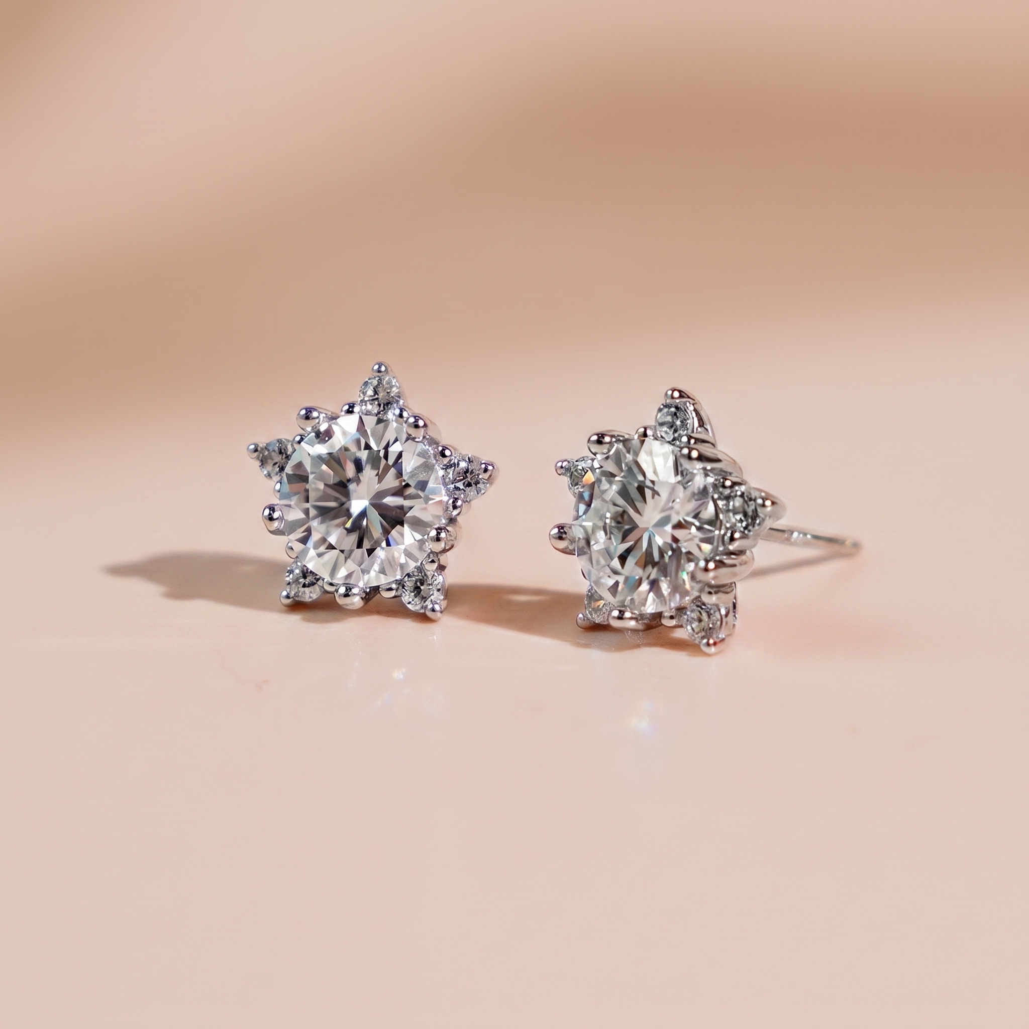 Bông tai nữ bạc xi bạch kim đá Moissanite 6.5 ly kiểm định GRA LAVESTA KC177 Stella biểu tượng sự toả sáng, kiêu hãnh