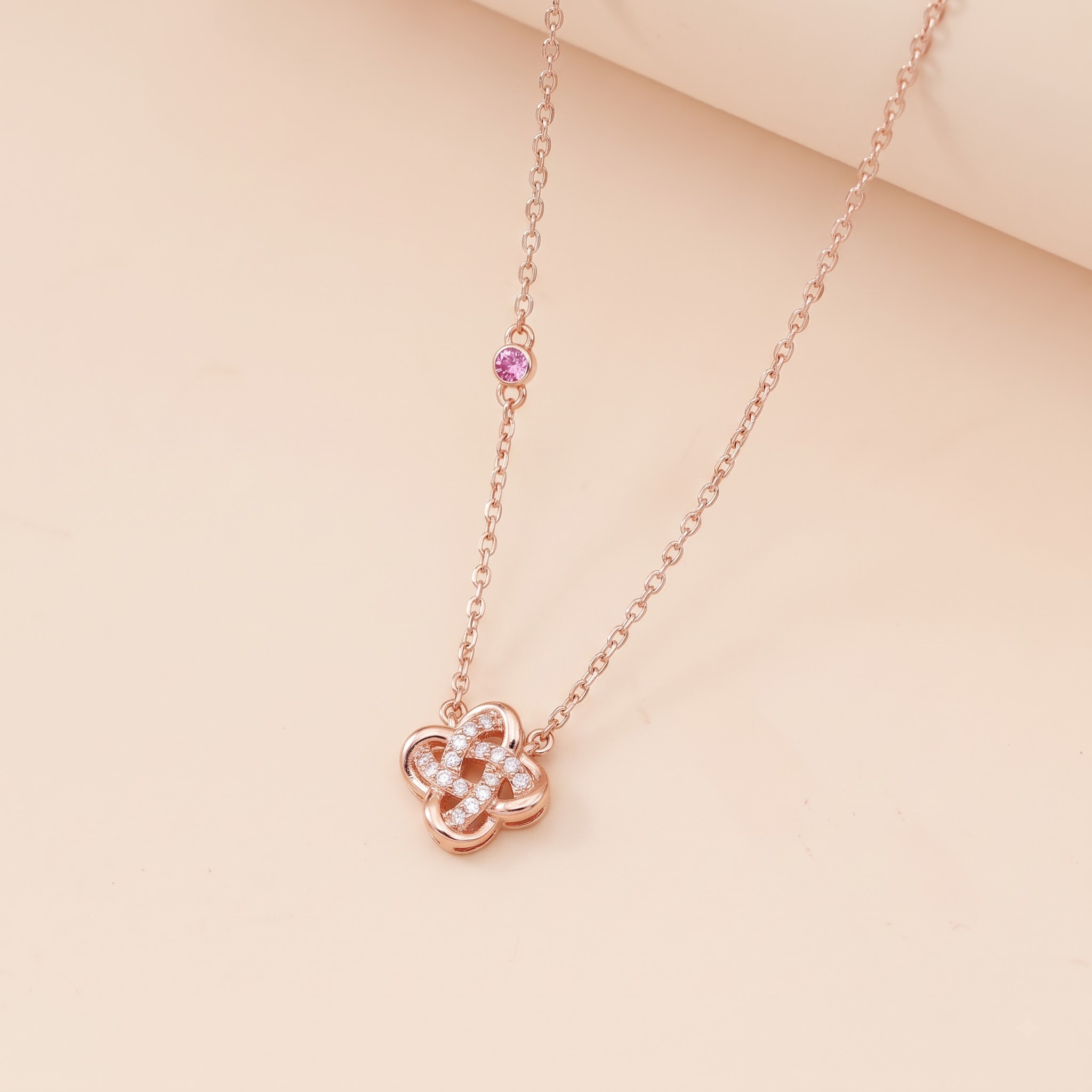 Dây chuyền bạc nữ mạ vàng hồng 18K cao cấp LAVESTA LAV255 Lamuse thiết kế mặt cỏ 4 lá vạn điều may thời thượng, khí chất
