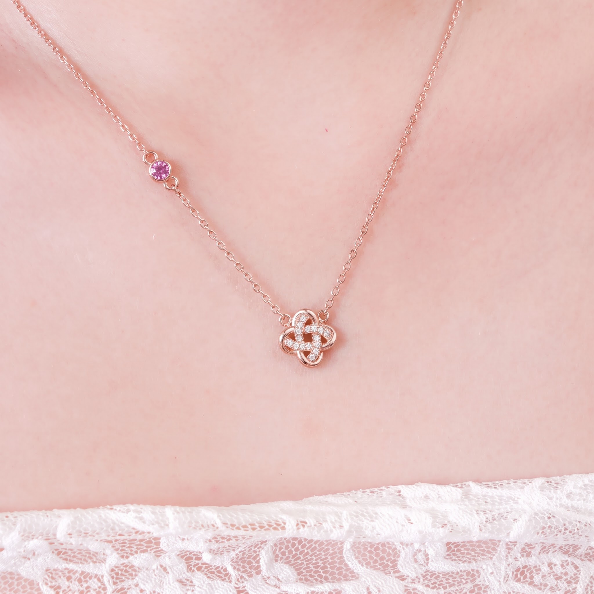 Dây chuyền bạc nữ mạ vàng hồng 18K cao cấp LAVESTA LAV255 Lamuse thiết kế mặt cỏ 4 lá vạn điều may thời thượng, khí chất