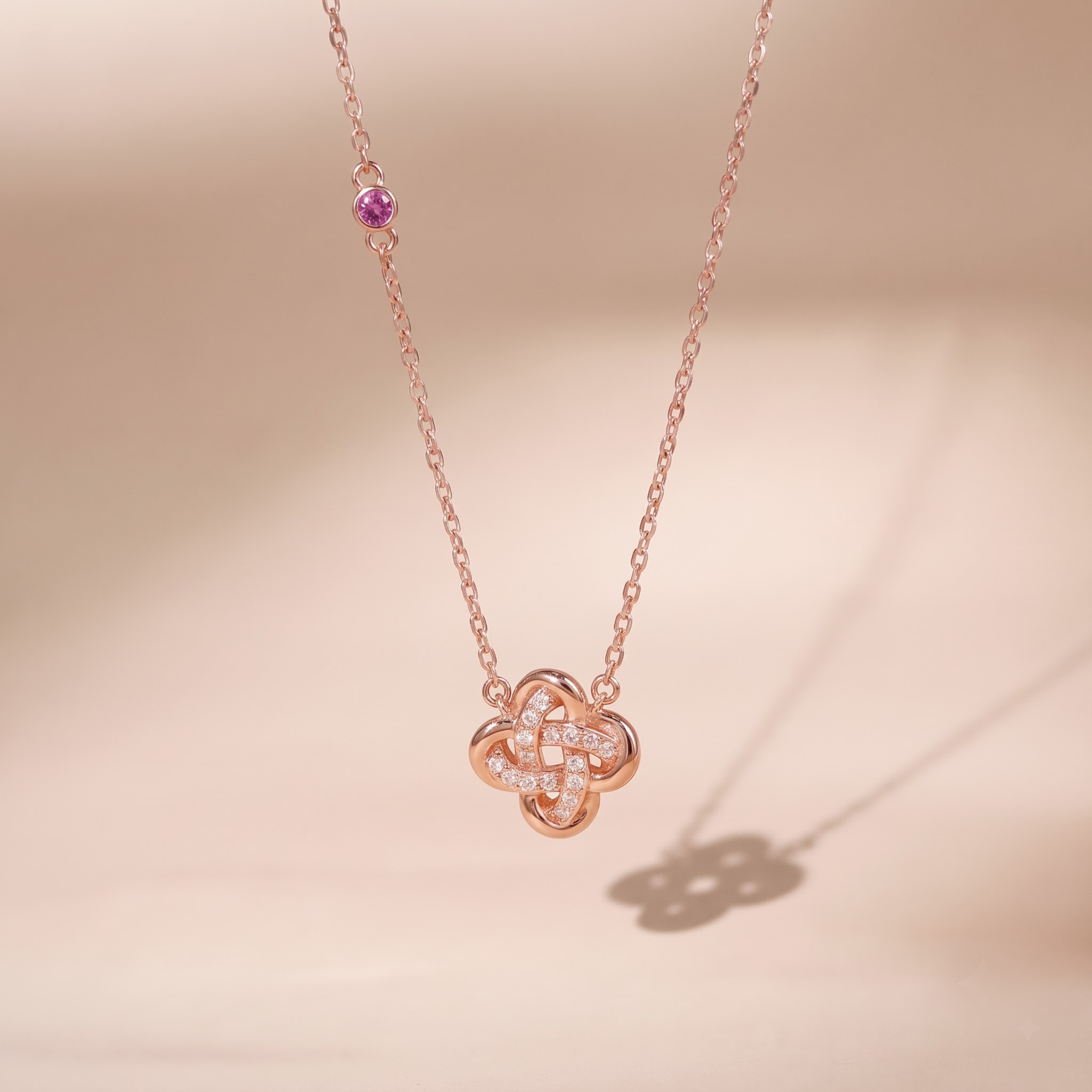 Dây chuyền bạc nữ mạ vàng hồng 18K cao cấp LAVESTA LAV255 Lamuse thiết kế mặt cỏ 4 lá vạn điều may thời thượng, khí chất