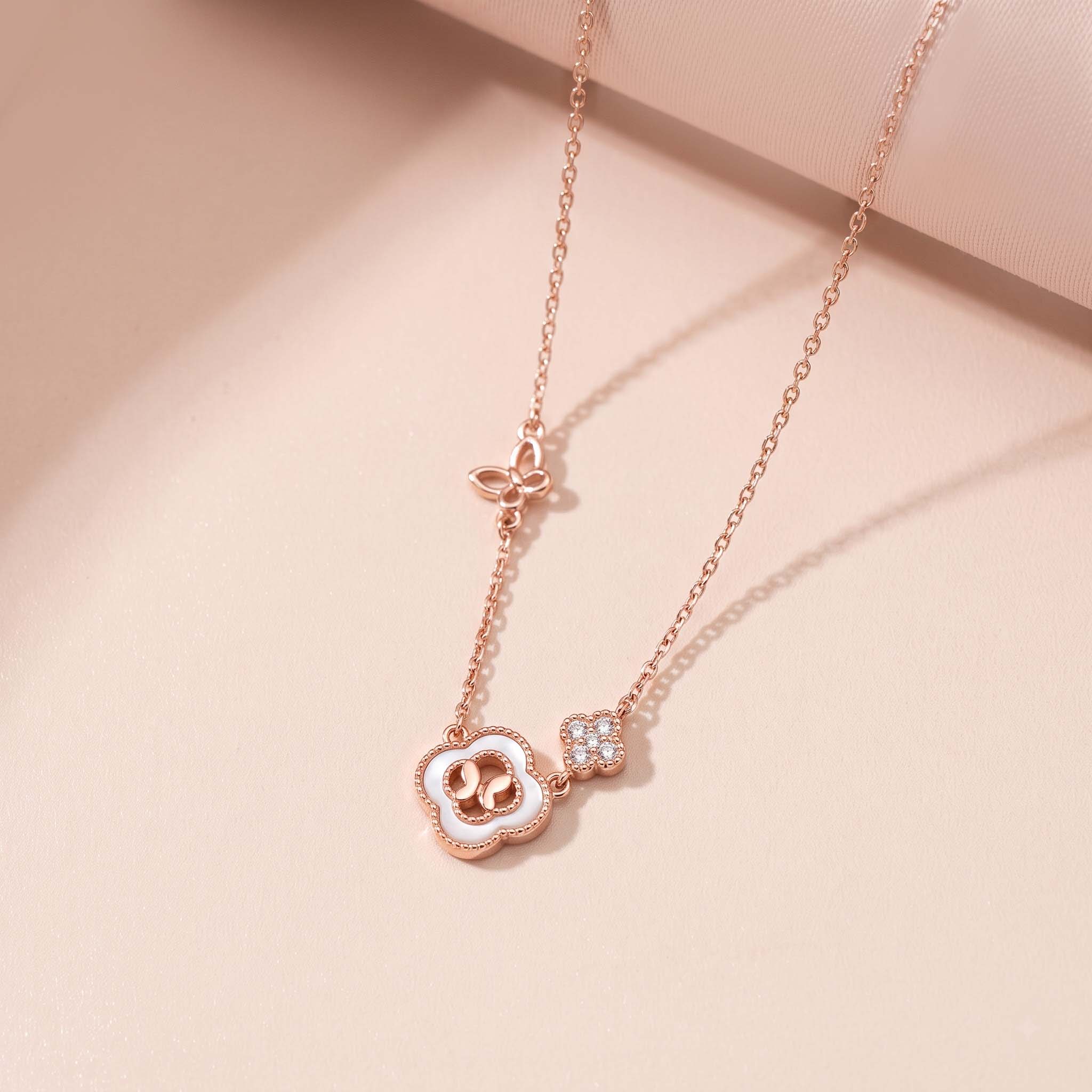 Dây chuyền bạc nữ mạ vàng hồng 18K cao cấp LAVESTA LAV261 Midori mang nét đẹp may mắn và tự do toả sáng