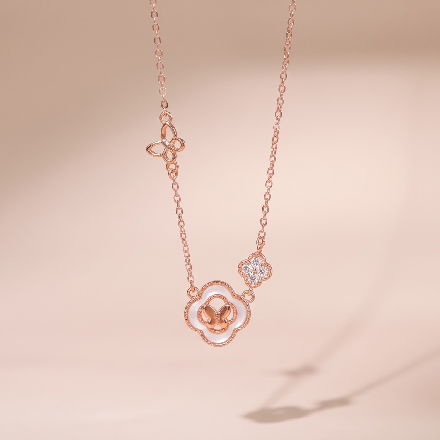 Dây chuyền bạc nữ mạ vàng hồng 18K cao cấp LAVESTA LAV261 Midori mang nét đẹp may mắn và tự do toả sáng