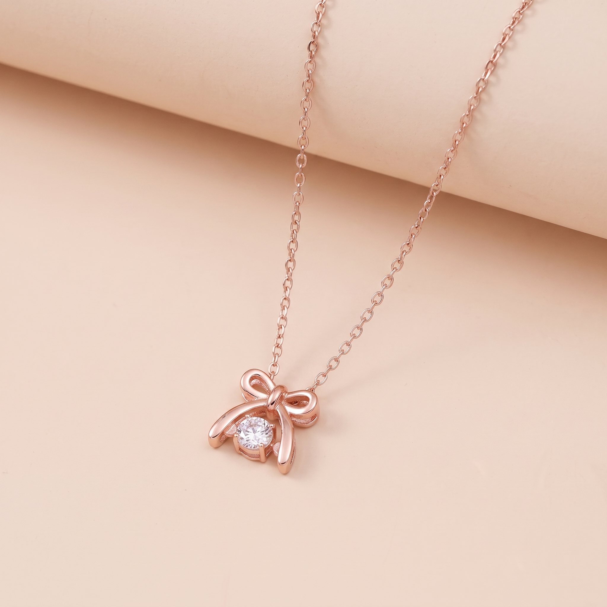 Dây chuyền bạc nữ mạ vàng hồng 18K và bạch kim cao cấp LAVESTA LAV237 Mirin thiết kế nơ mang vẻ đẹp nữ tính và dịu dàng