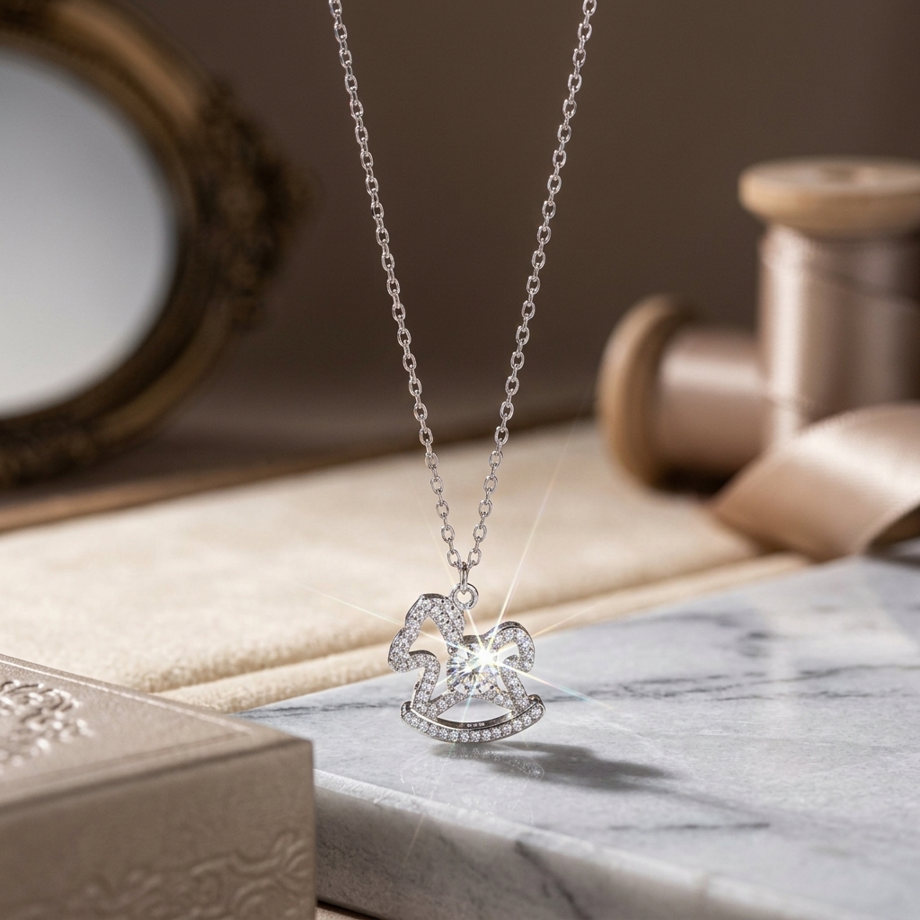Dây chuyền nữ bạc xi bạch kim đá Moissanite LAVESTA KC164 Rocking Horse biểu tượng kí ức và ánh sáng Libertine
