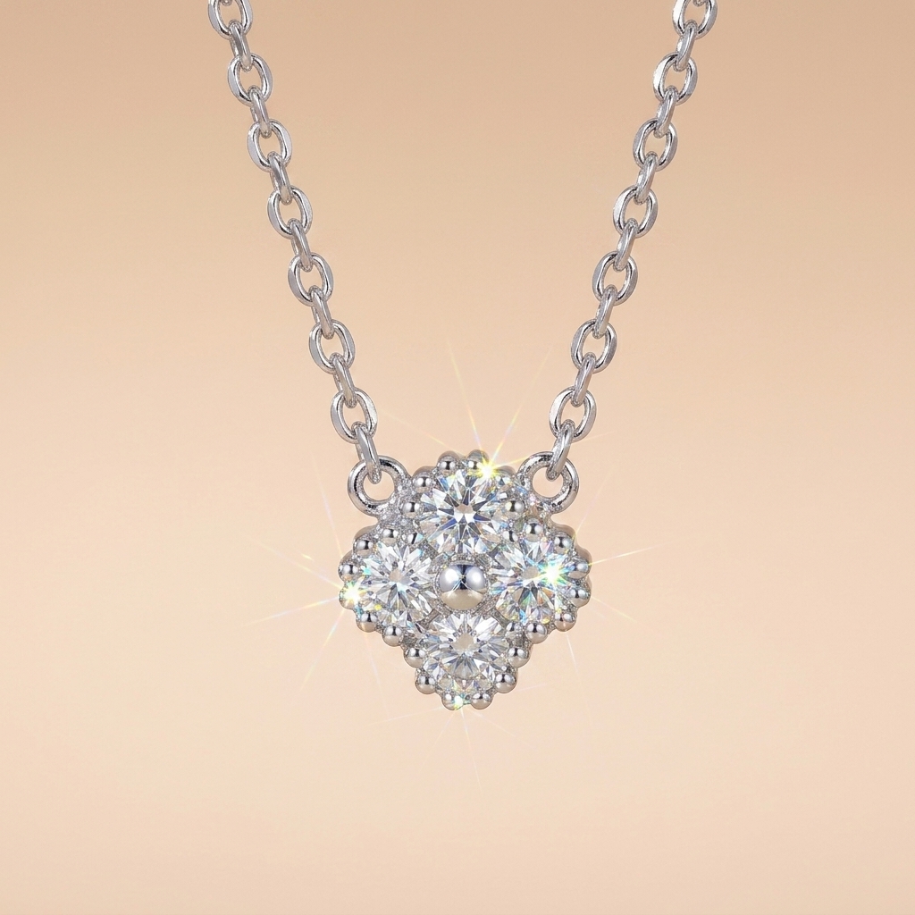 Dây chuyền nữ bạc xi bạch kim full đá Moissanite LAVESTA KC155 Mina cỏ 4 lá lấp lánh mang biểu tượng may mắn, vĩnh cửu