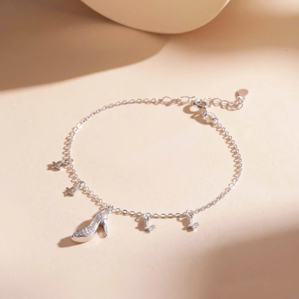 Lắc chân nữ bạc xi bạch kim cao cấp LAVESTA LAV225 Cinderella biểu tượng của sự kiêu hãnh