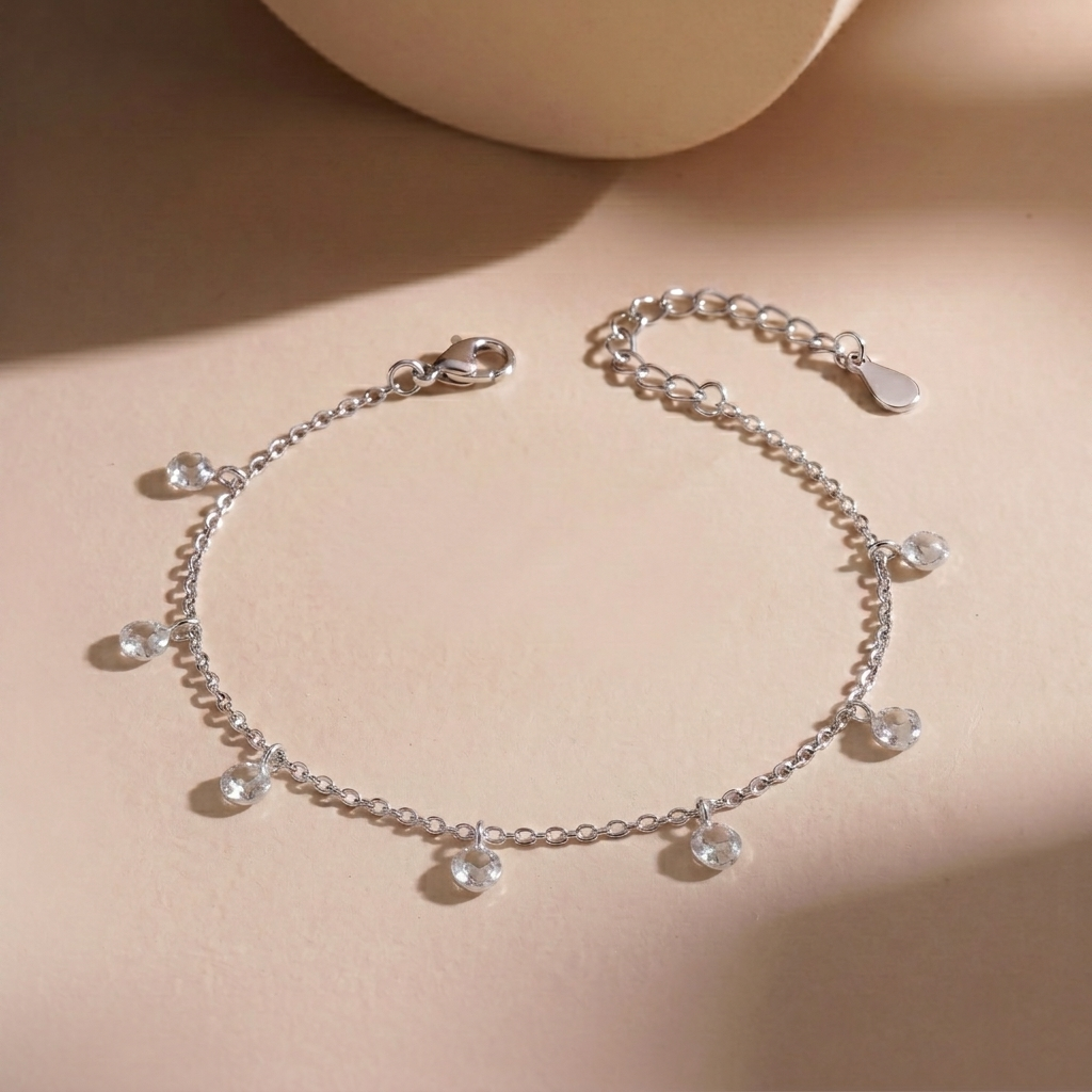 Lắc chân nữ bạc S925 LAVESTA LAV226 Bonnie thiết kế giọt sương mang ý nghĩa vòng lặp hạnh phúc