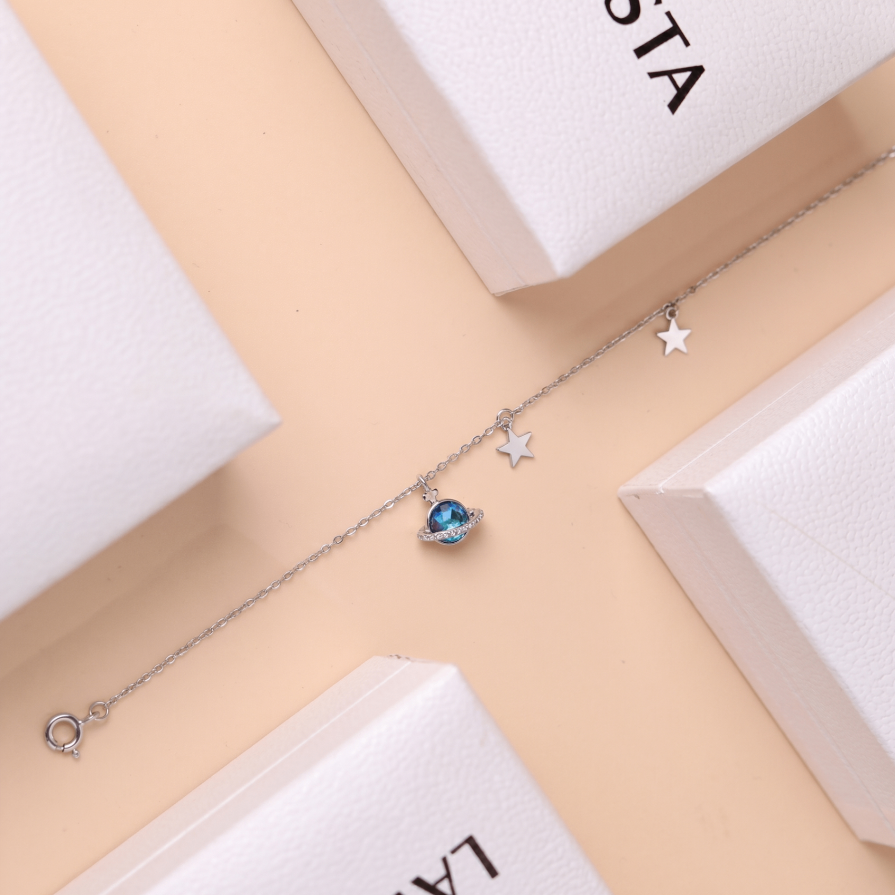Lắc chân nữ bạc xi bạch kim cao cấp LAVESTA LAV228 Aurora thiết kế dải ngân hà mang vẻ đẹp lãng mạn, huyền bí