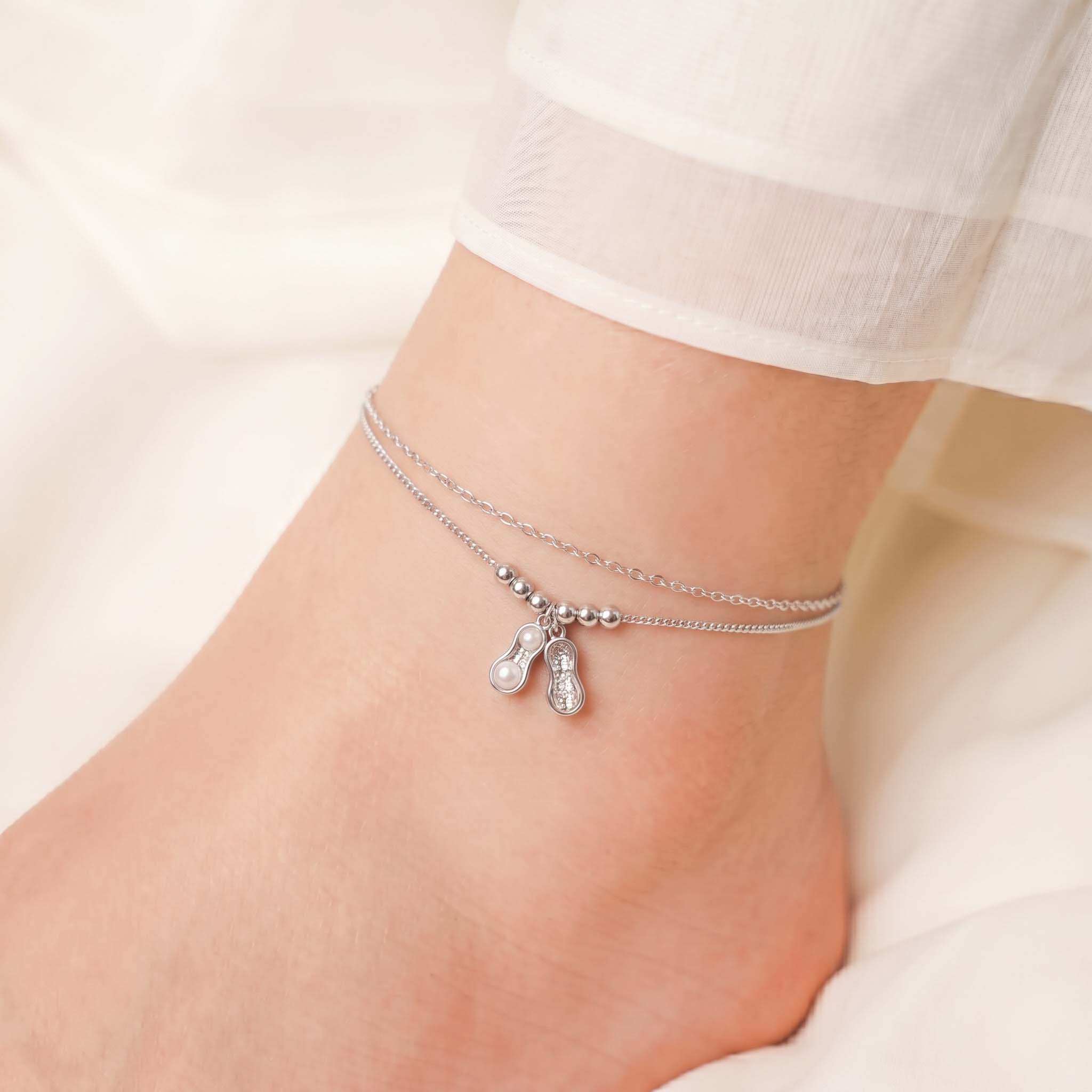 Lắc chân nữ bạc xi bạch kim cao cấp LAVESTA LAV230 Mercy biểu tượng vạn sự vuông tròn, đong đầy viên mãn