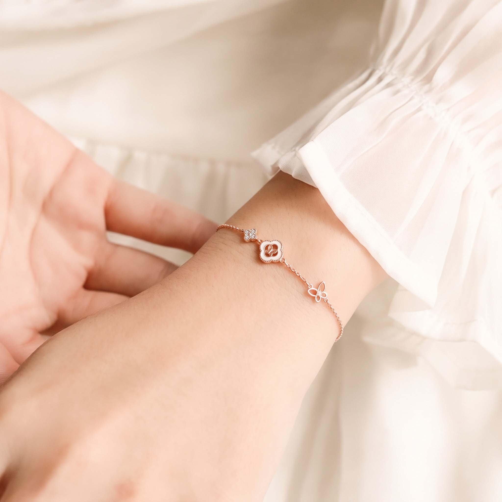 Lắc tay bạc nữ mạ vàng hồng 18K cao cấp LAVESTA LAV262 Midori mang nét đẹp may mắn và tự do toả sáng