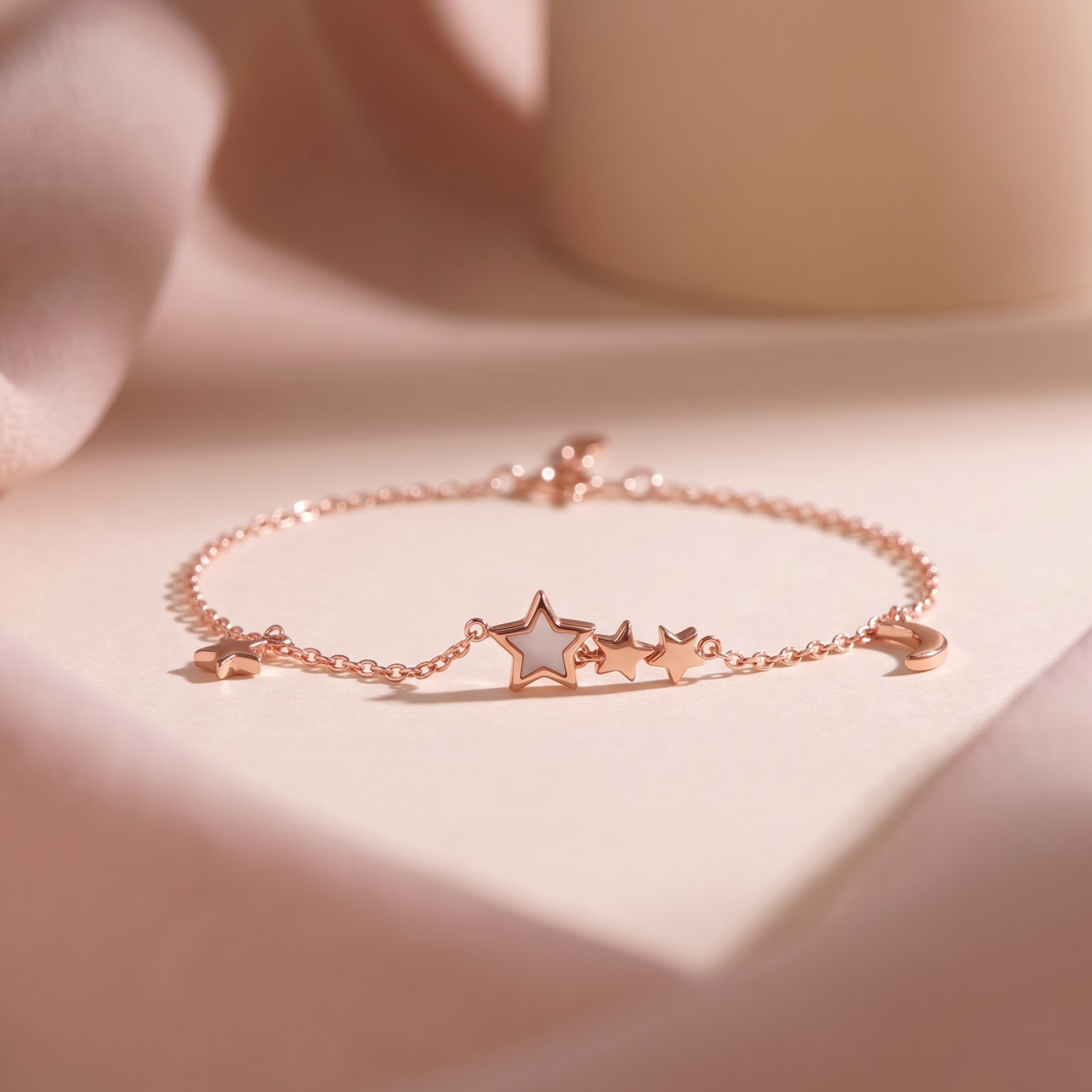 Lắc tay bạc nữ mạ vàng hồng 18K cao cấp LAVESTA LAV265 Moon lovers thiết kế ánh sao nữ tính mang vẻ đẹp của bầu trời đêm