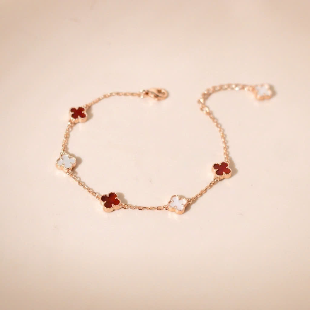 Lắc tay bạc nữ mạ vàng hồng 18K và mạ bạch kim LAVESTA LAV126 Yuri thiết kế cỏ 4 lá thời thượng, quyến rũ