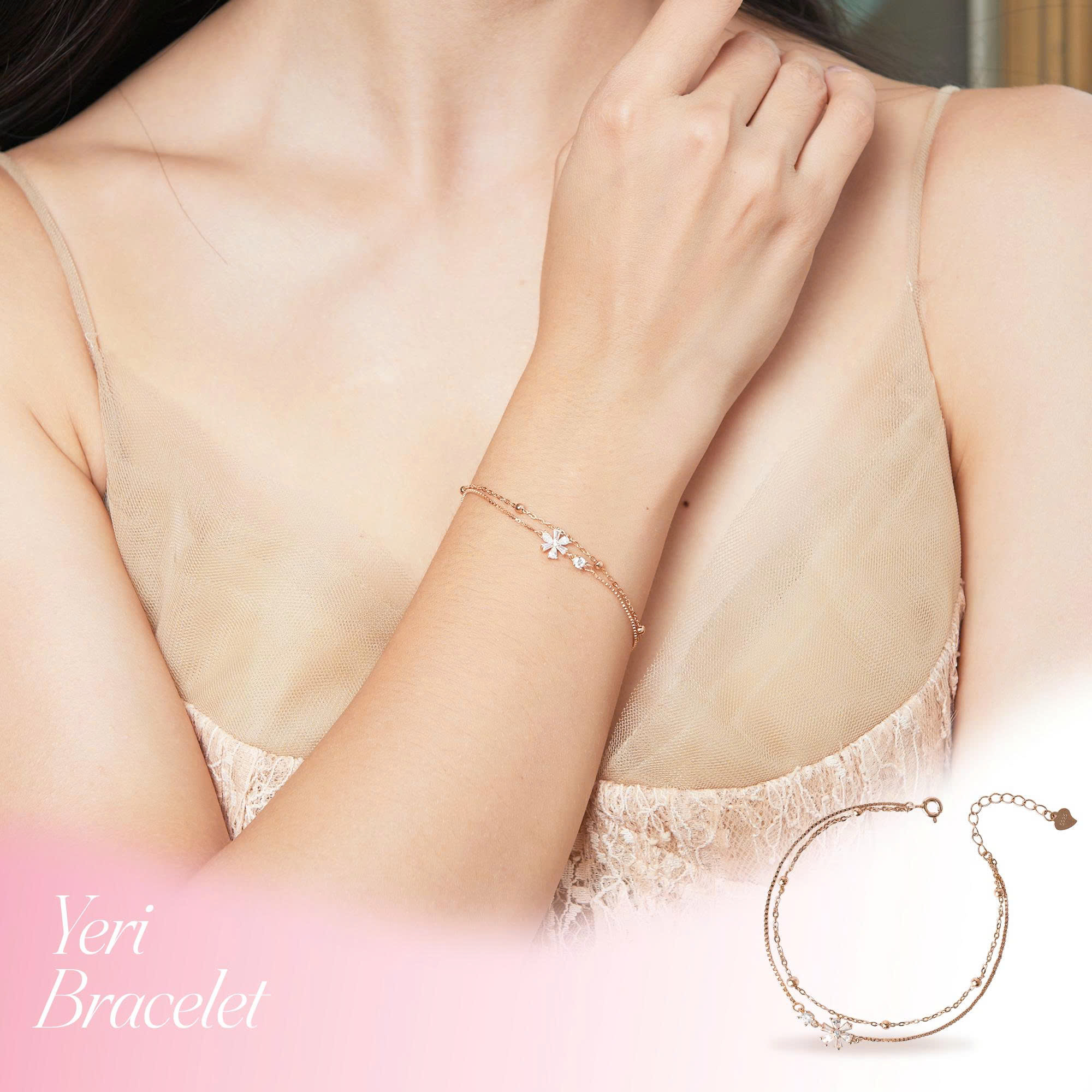 Lắc tay bạc nữ mạ vàng hồng 18K và mạ bạch kim LAVESTA LAV155 Yeri ( Orichan )