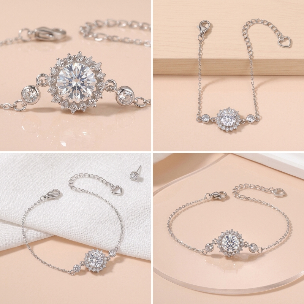 Lắc tay bạc xi bạch kim đá Moissanite 6.5 ly kiểm định GRA LAVESTA KC115 Eira thiết kế bông tuyết hiện đại