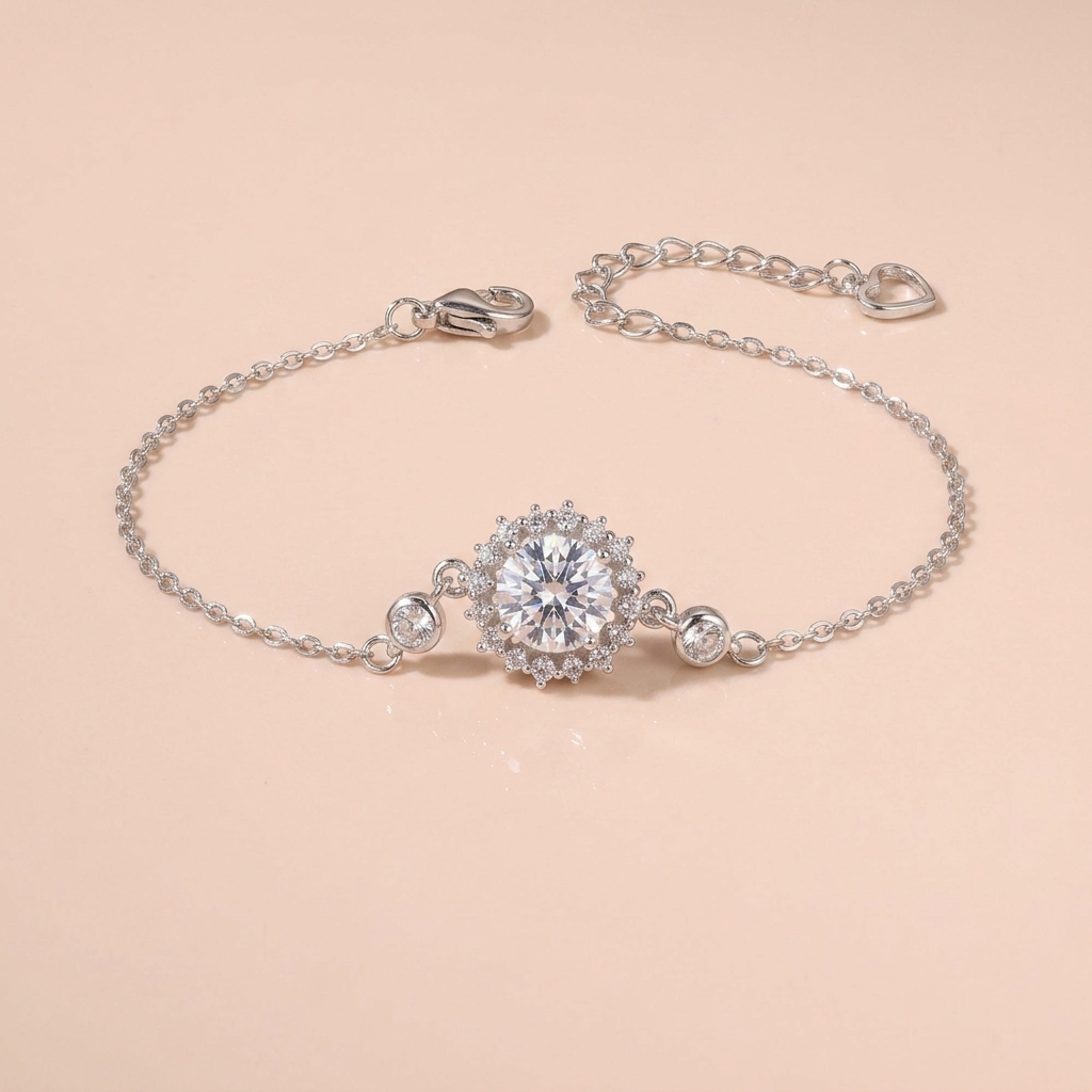 Lắc tay bạc xi bạch kim đá Moissanite 6.5 ly kiểm định GRA LAVESTA KC115 Eira thiết kế bông tuyết hiện đại