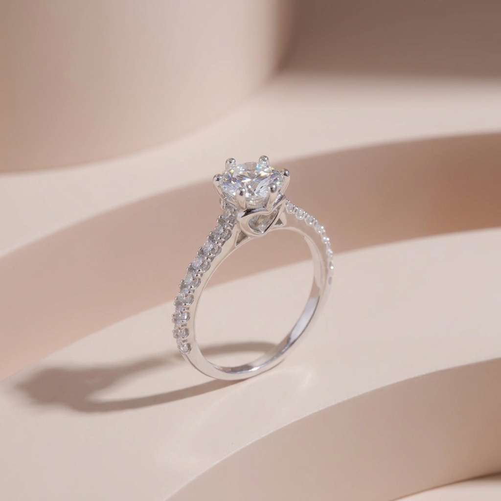 Nhẫn bạc nữ đính đá Moissanite 5 ly kiểm định GRA Lavesta KC52