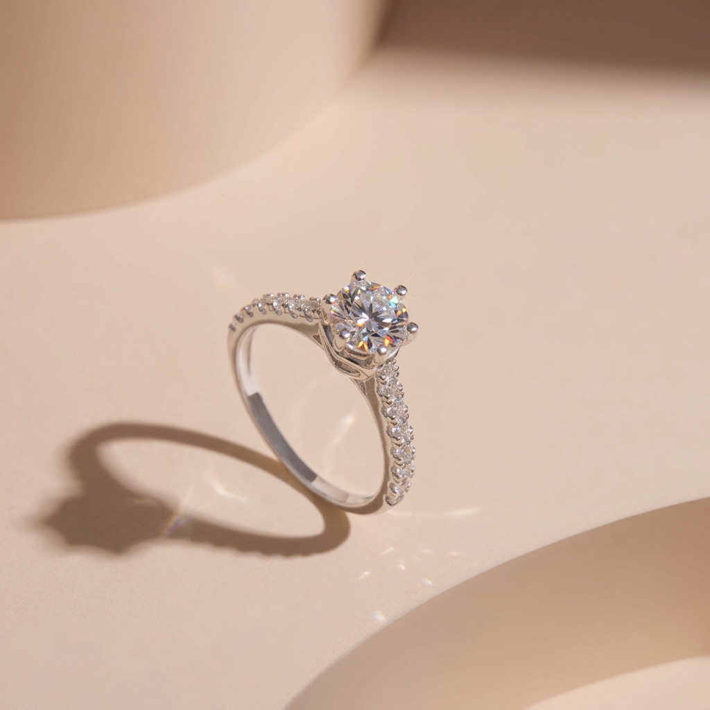 Nhẫn bạc nữ đính đá Moissanite 5 ly kiểm định GRA Lavesta KC52