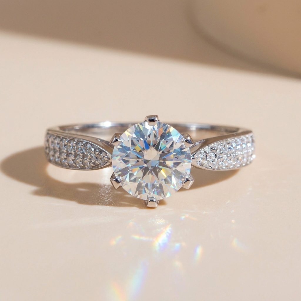 Nhẫn bạc nữ đính đá Moissanite 6,5 ly kiểm định GRA, bạc xi bạch kim KC85 LAVESTA sang trọng, tinh tế -fs