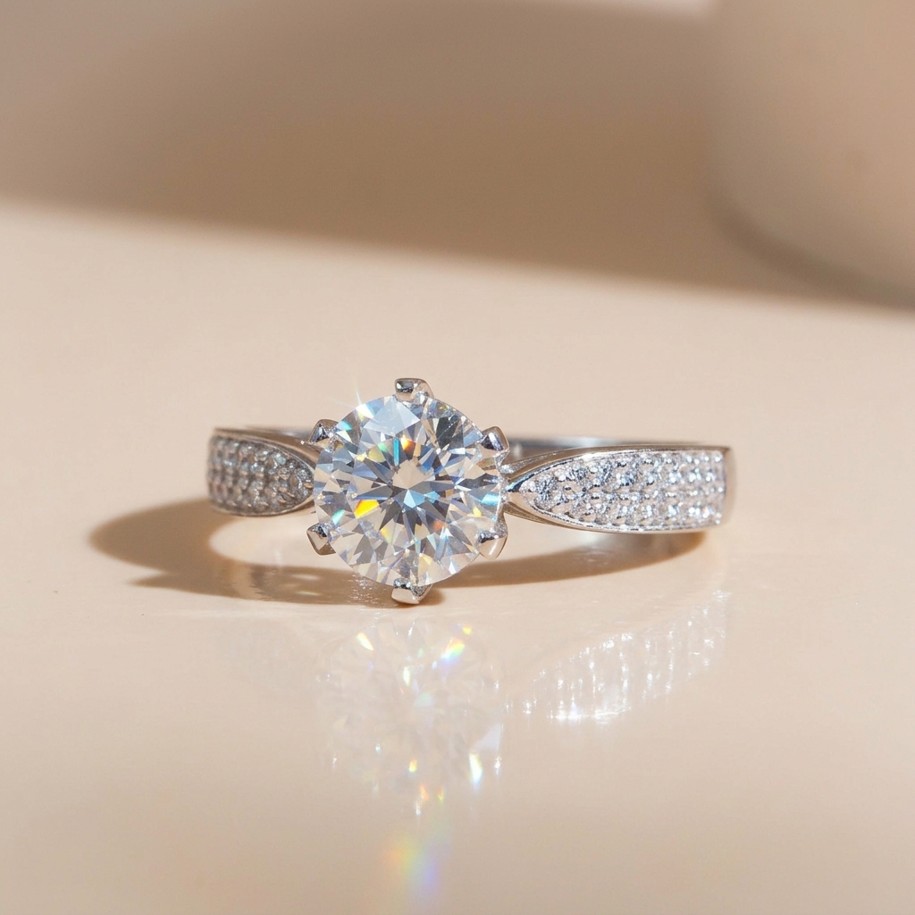 Nhẫn bạc nữ đính đá Moissanite 6,5 ly kiểm định GRA, bạc xi bạch kim KC85 LAVESTA sang trọng, tinh tế -fs