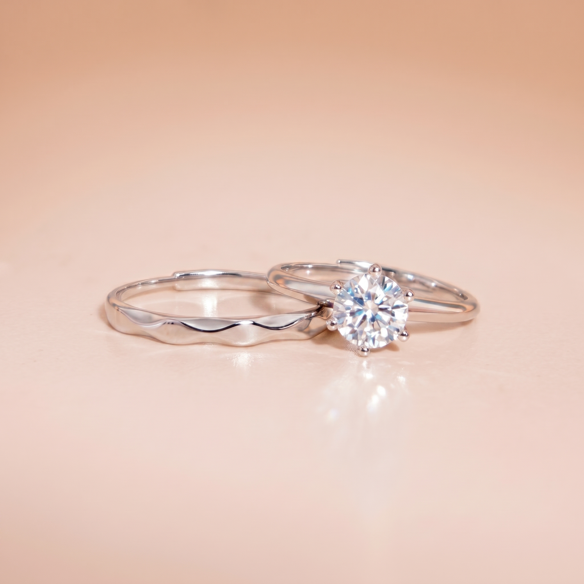 Nhẫn đôi bạc nam nữ đính đá Moissanite 6,5 ly kiểm định GRA, bạc xi bạch kim KC147 LAVESTA