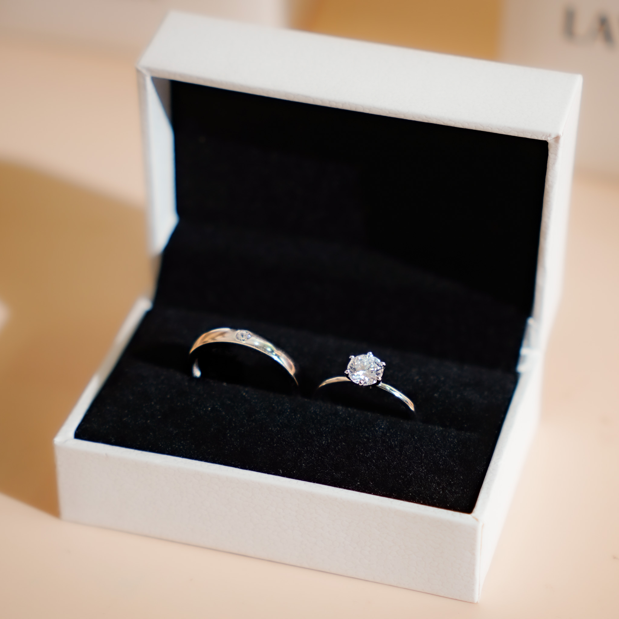 Nhẫn đôi bạc nam nữ đính đá Moissanite 6 ly kiểm định GRA, bạc xi bạch kim KC148 LAVESTA
