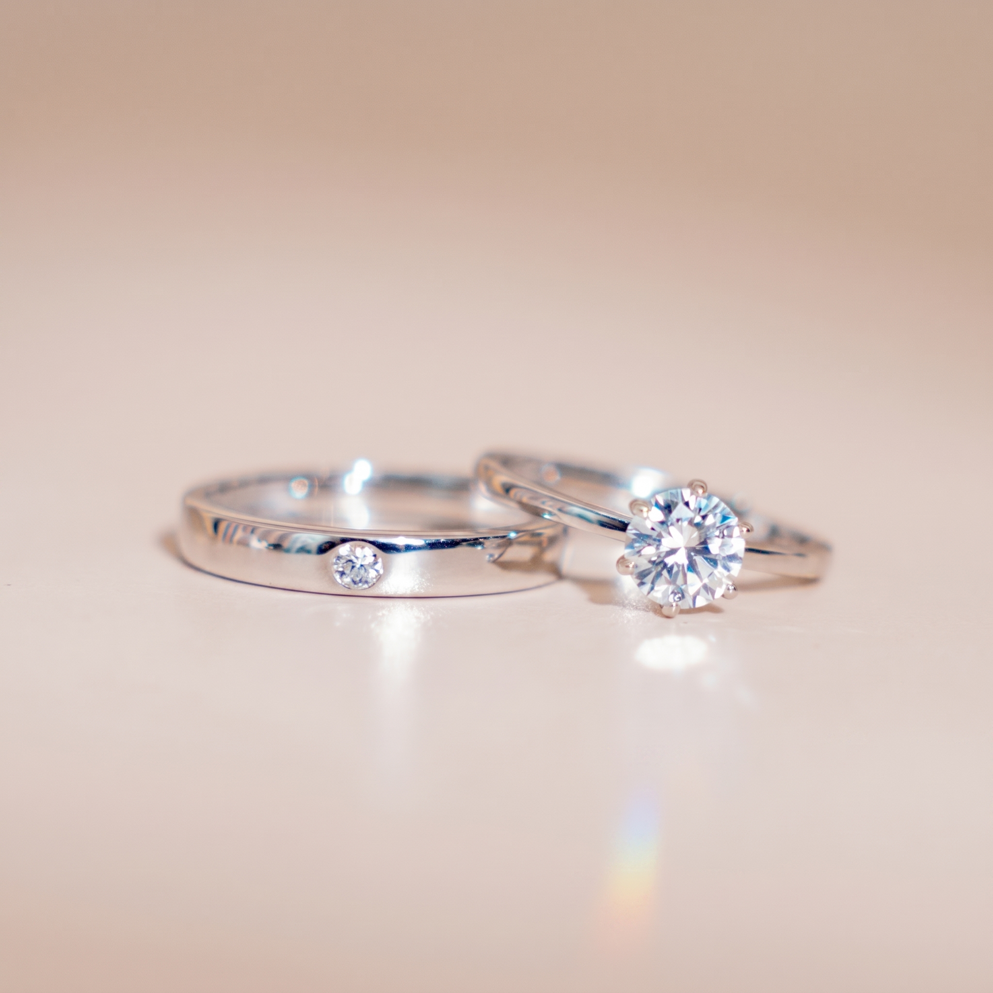 Nhẫn đôi bạc nam nữ đính đá Moissanite 6 ly kiểm định GRA, bạc xi bạch kim KC148 LAVESTA