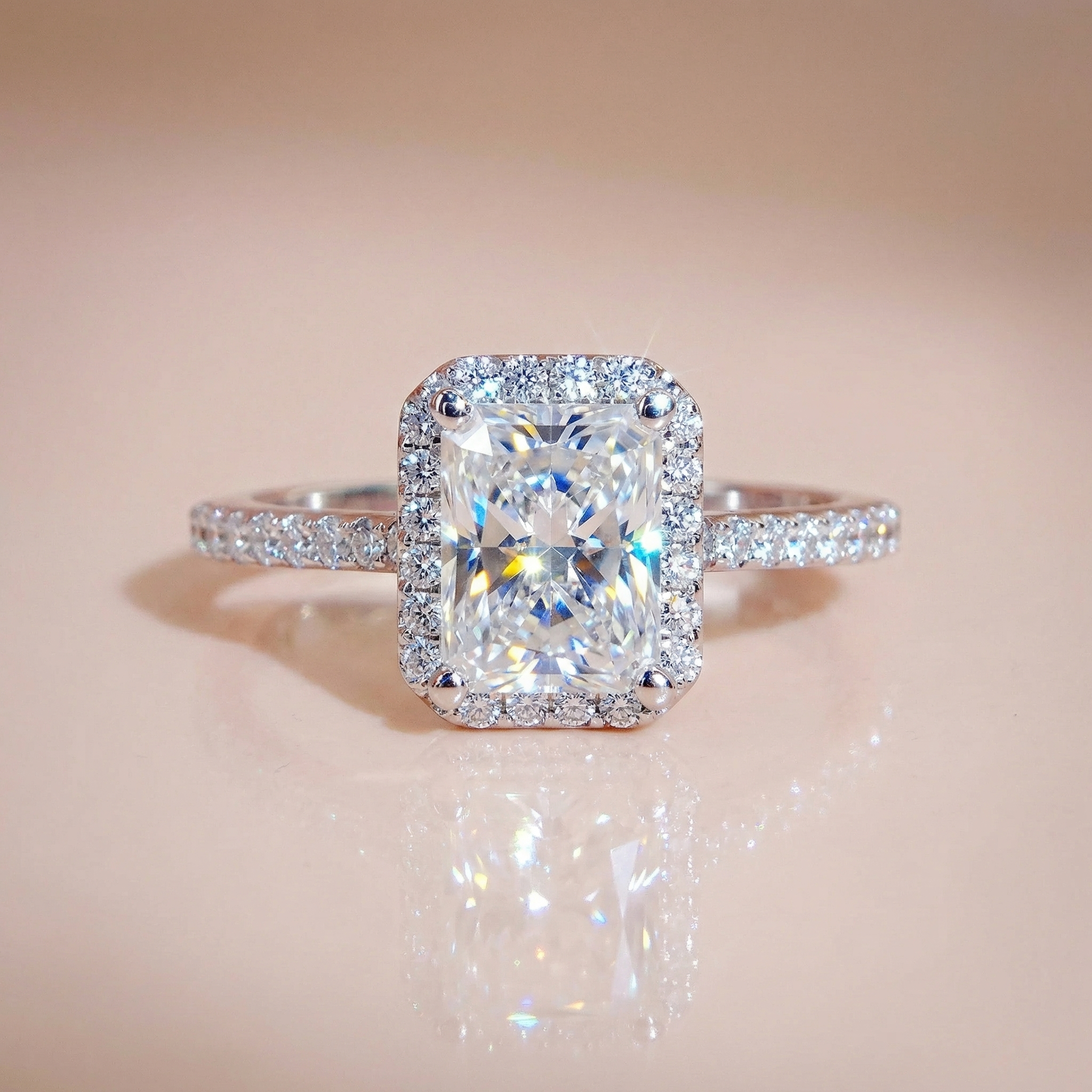 Nhẫn nữ bạc xi bạch kim Emerald KC160 6x8mm Moissanite sang trọng Eleasofia