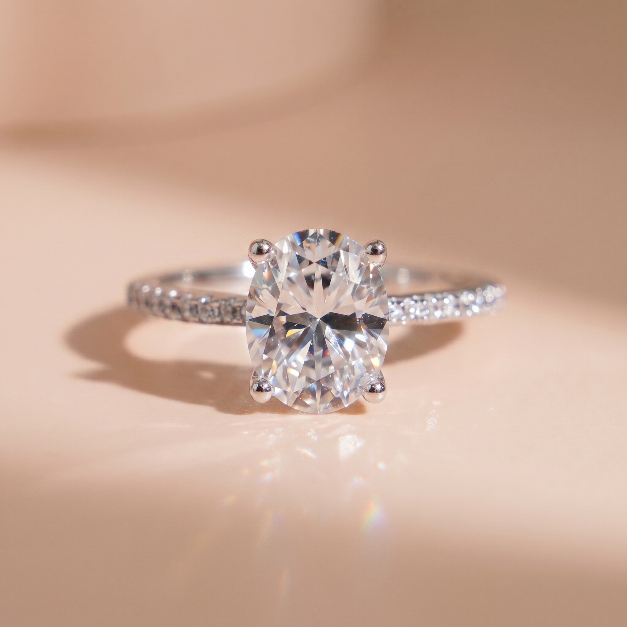 Nhẫn nữ bạc xi bạch kim KC167 Oval 7x9mm Moissanite sang trọng Eleasofia