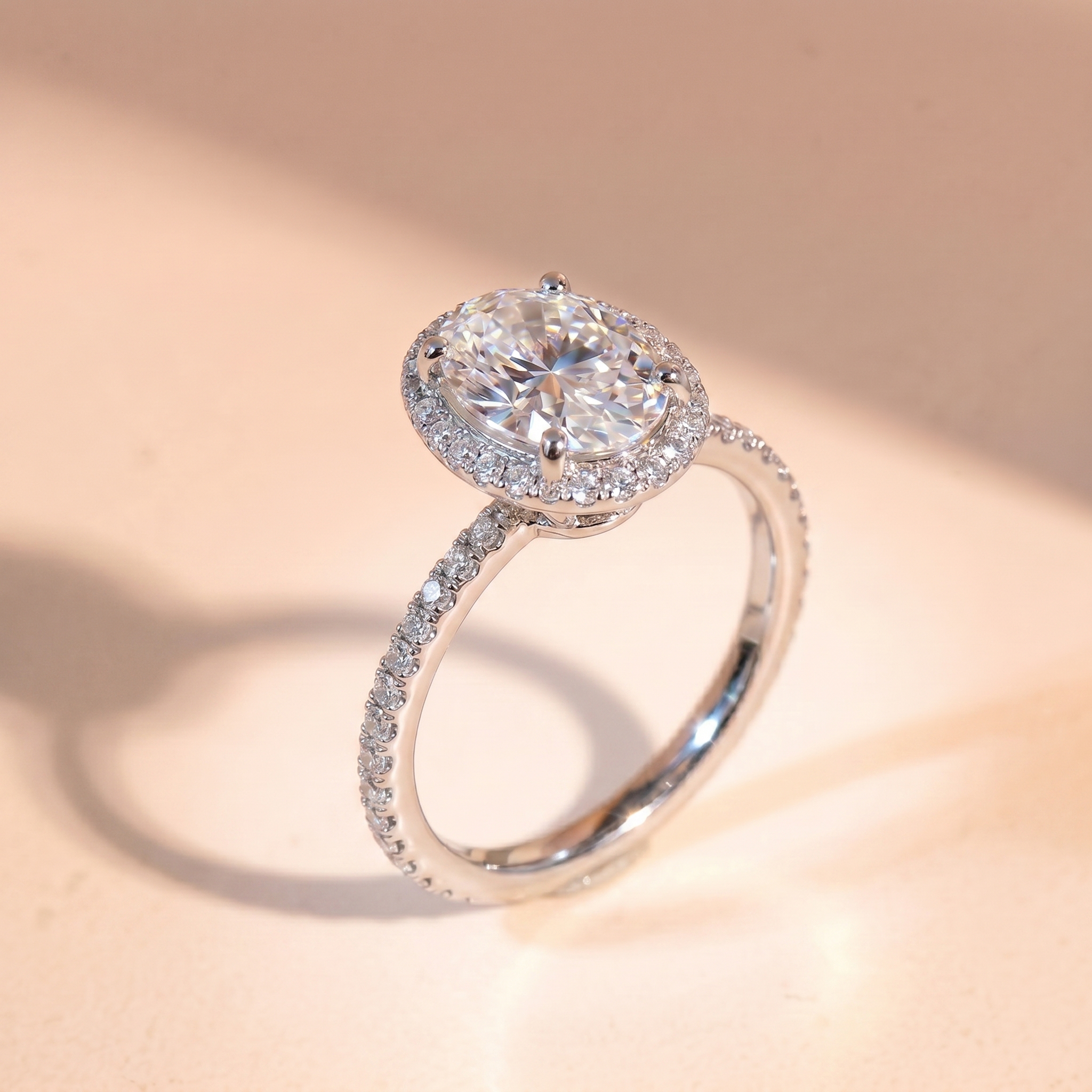 Nhẫn nữ bạc xi bạch kim KC173 Oval 7x9mm Moissanite sang trọng
