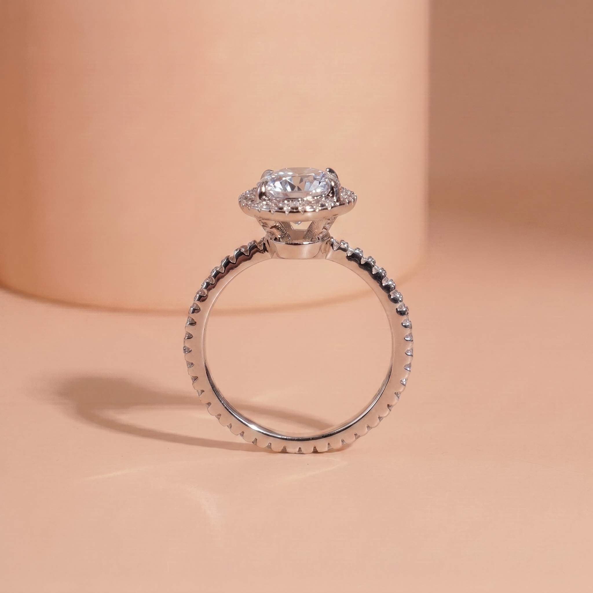 Nhẫn nữ bạc xi bạch kim KC173 Oval 7x9mm Moissanite sang trọng