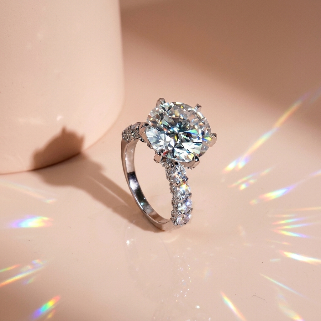 Nhẫn nữ bạc xi bạch kim đá Moissanite 12 ly kiểm định GRA LAVESTA KC158 biểu tượng vị thế, đẳng cấp thượng lưu